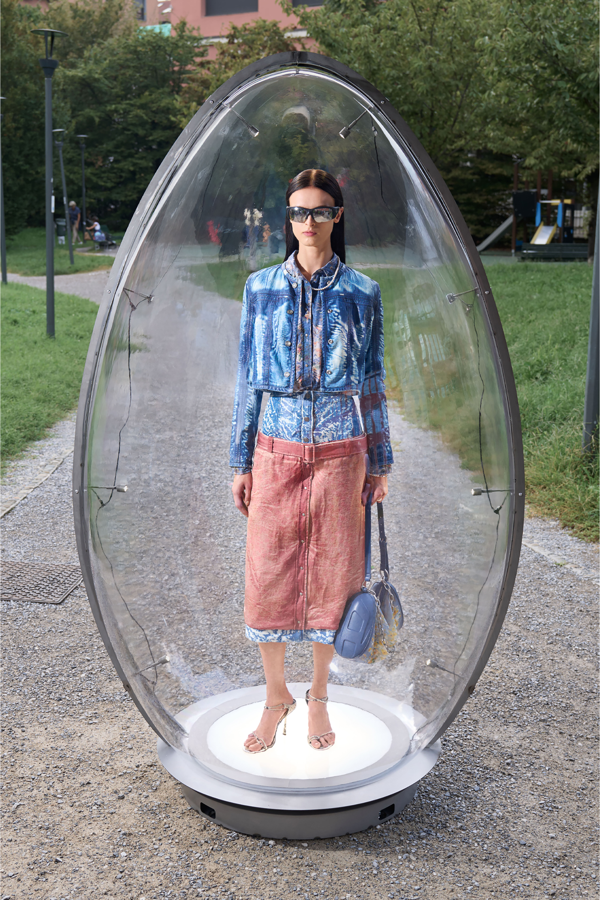 Diesel - O-SSIDO, Jupe &agrave; demi-longueur &agrave; effet superpos&eacute; Femme in Polychrome - 5