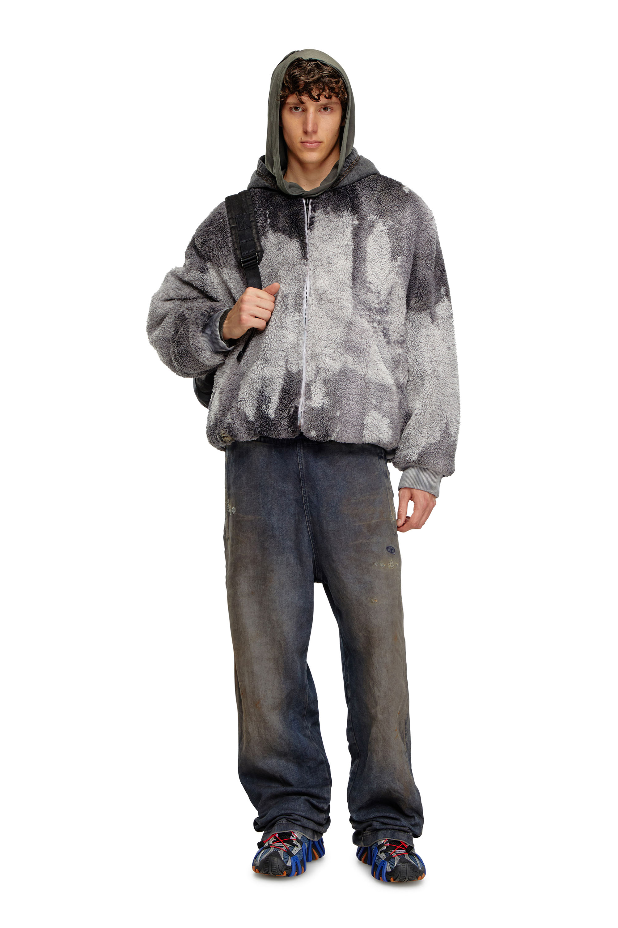 Diesel - S-DEPLA, Veste teddy effet tie-dye avec capuche en denim Homme in Gris - 2