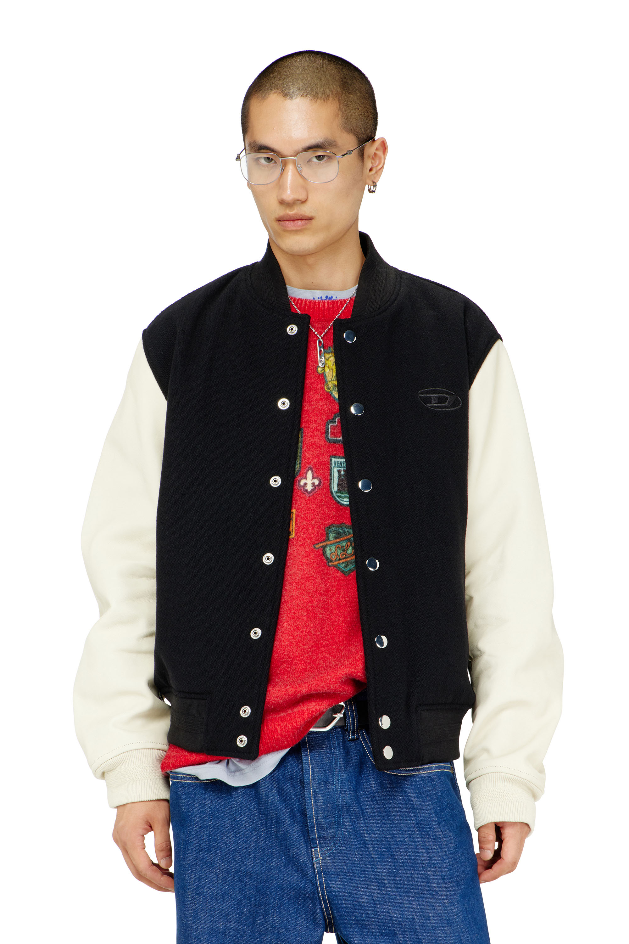 Diesel - L-ARRY-WRD, Blouson aviateur en m&eacute;lange de laine et cuir Homme in Polychrome - 3