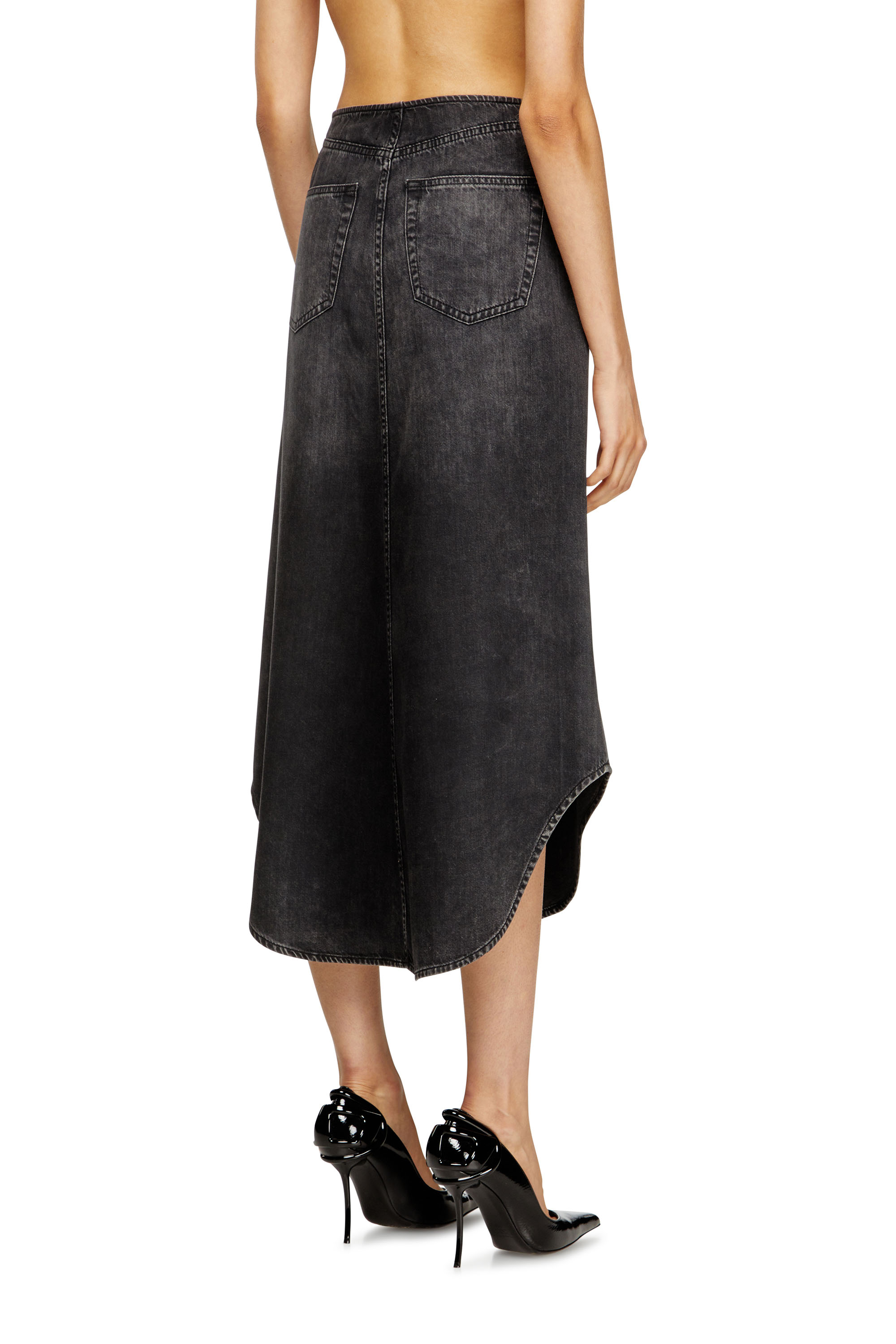 Diesel - DE-PLUMY-S, Jupe midi en jean avec effet shadow Femme in Noir - 4