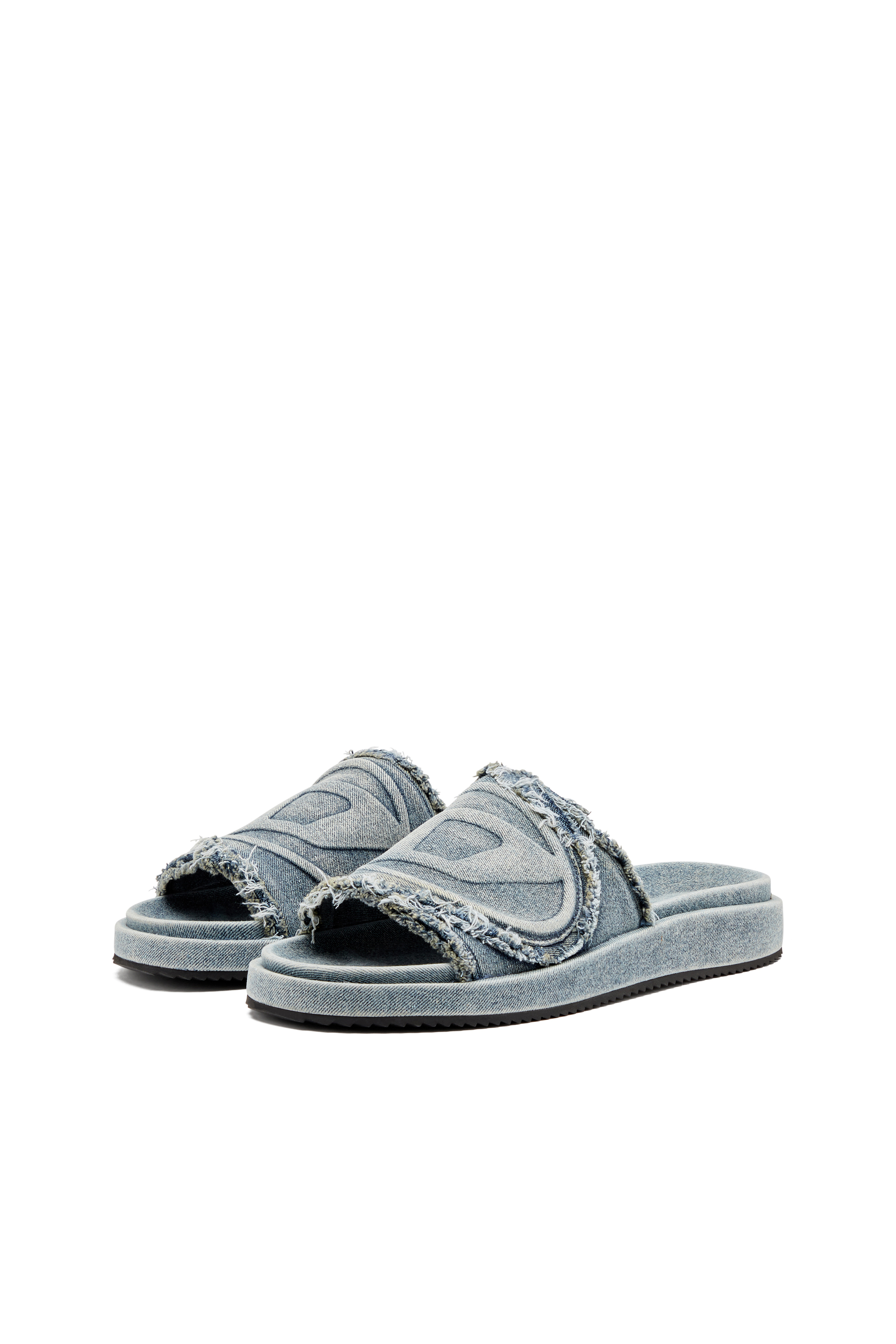 Diesel - SA-SLIDE D OVAL, Claquettes en denim vieilli Mixte in Bleu - 8