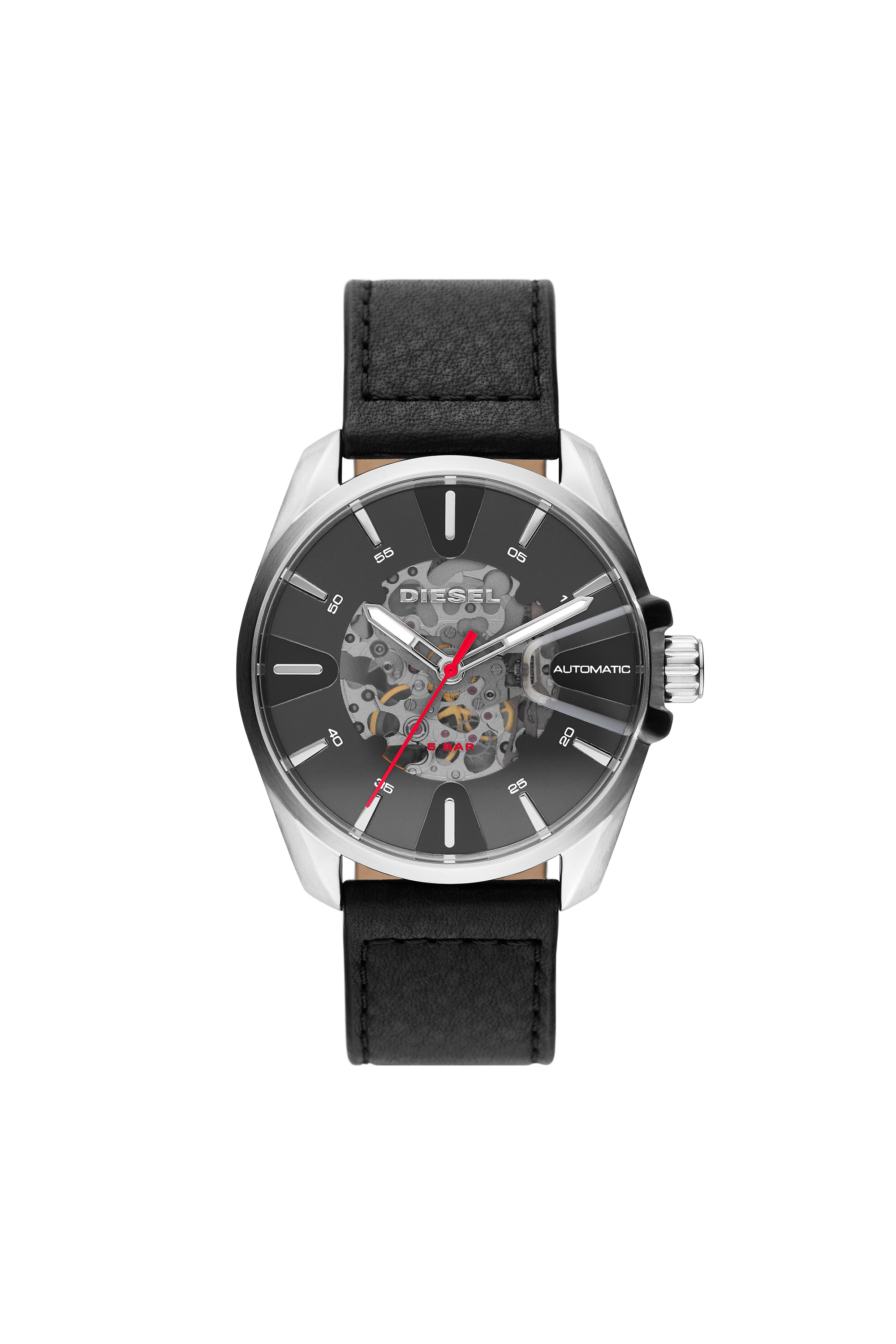 Diesel - DZ1966, Man's MS9 automatic three-hand black leather watch in Black - 1