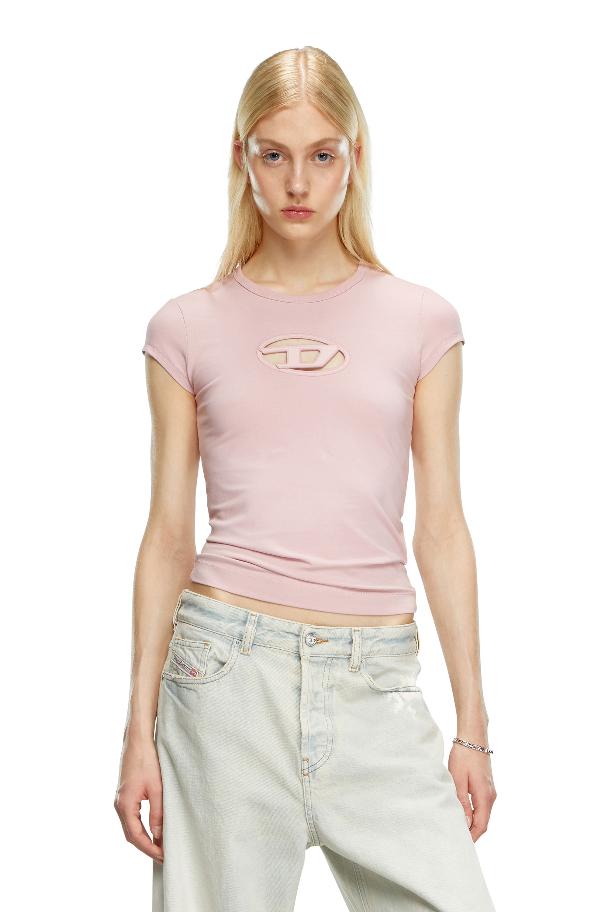 Diesel - T-ANGIE, Femme T-shirt avec logo peek-a-boo in Rose - Image 1