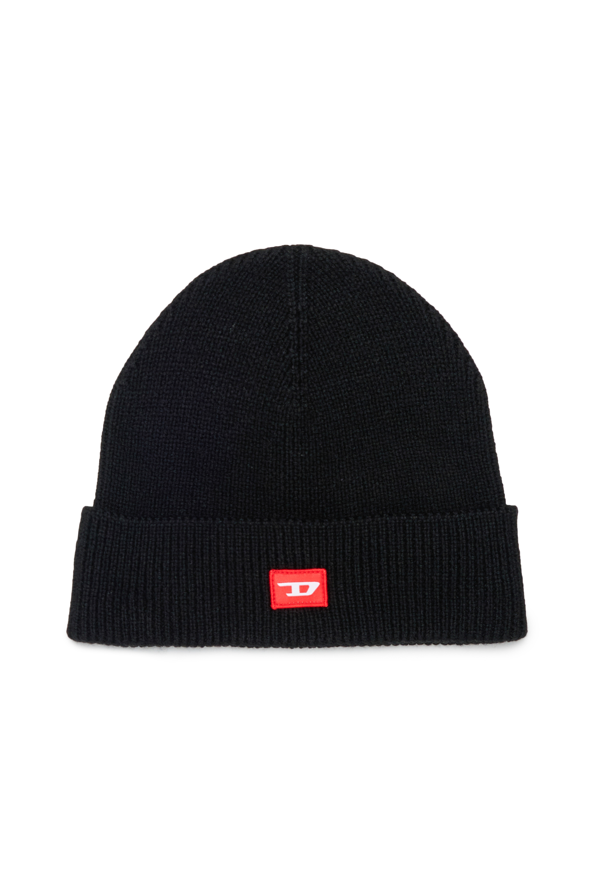 Diesel - FLOT, Bonnet en laine m&eacute;lang&eacute;e avec patch logo D Mixte in Noir - 1