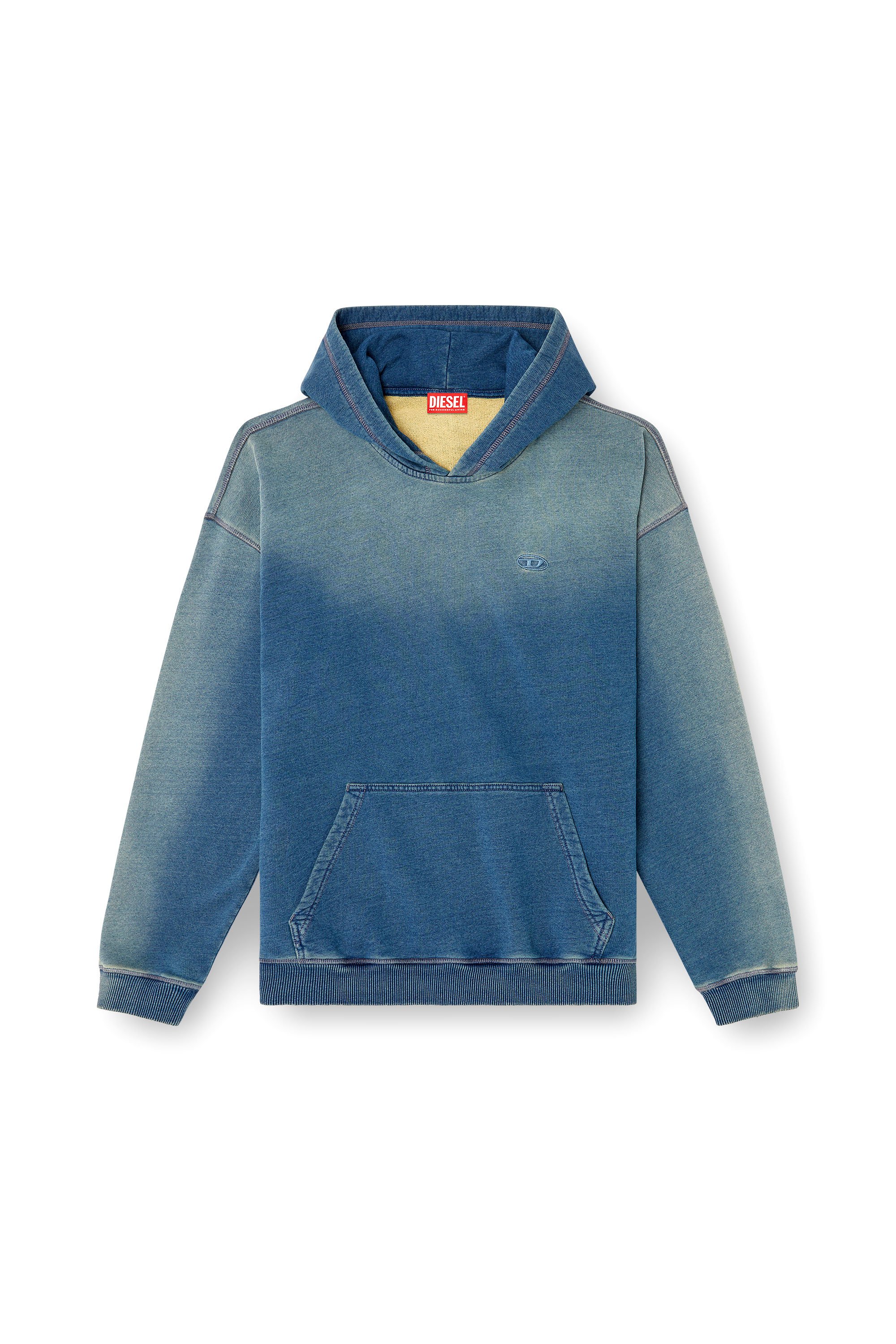 Diesel - S-BOXT-HOOD-R6, Sweat-shirt à capuche délavé avec logo brodé Homme in Bleu - 3