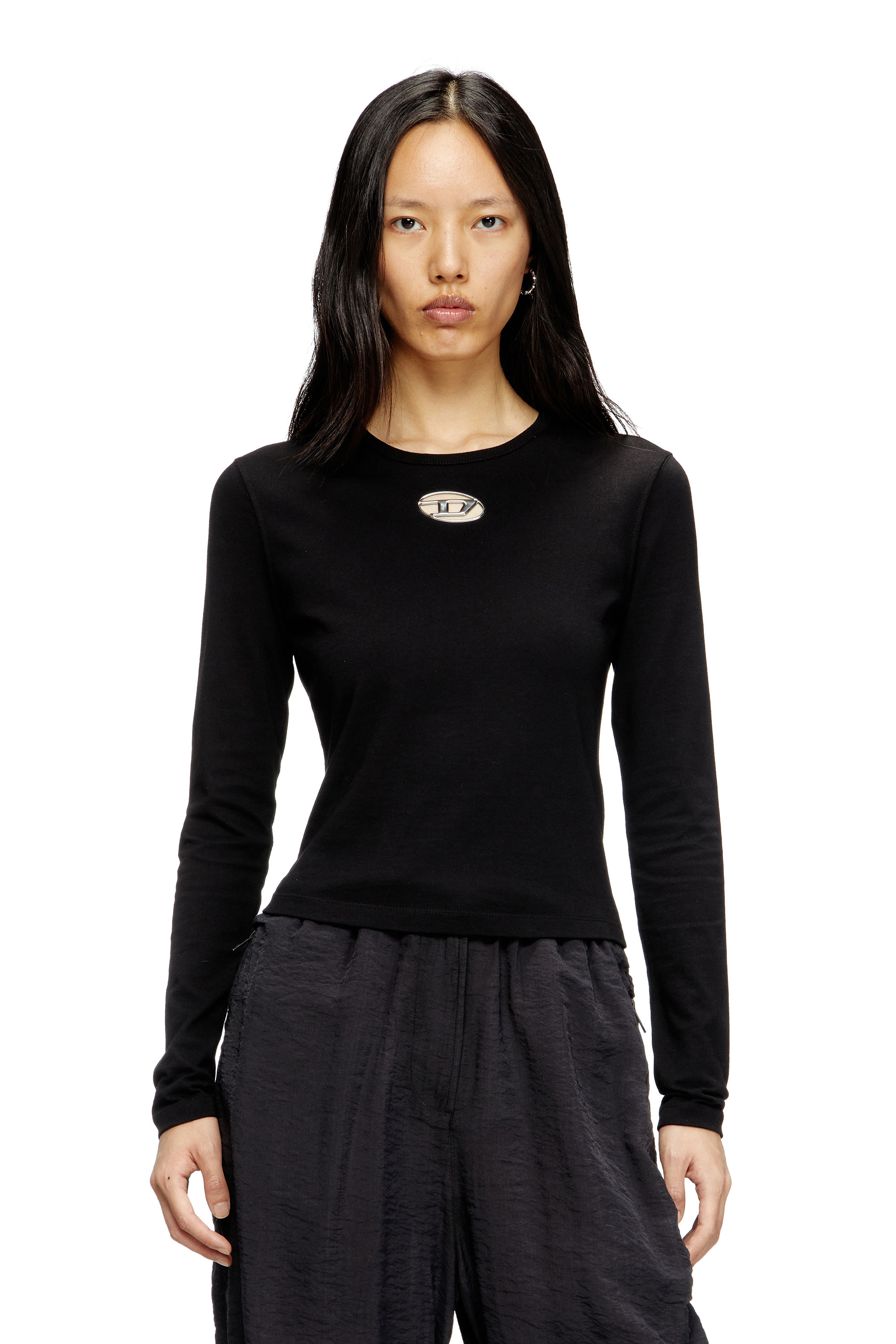 Diesel - T-UNCUTIE-LONG-LS-OD, Haut à manches longues avec cut-out Oval D Femme in Noir - 1