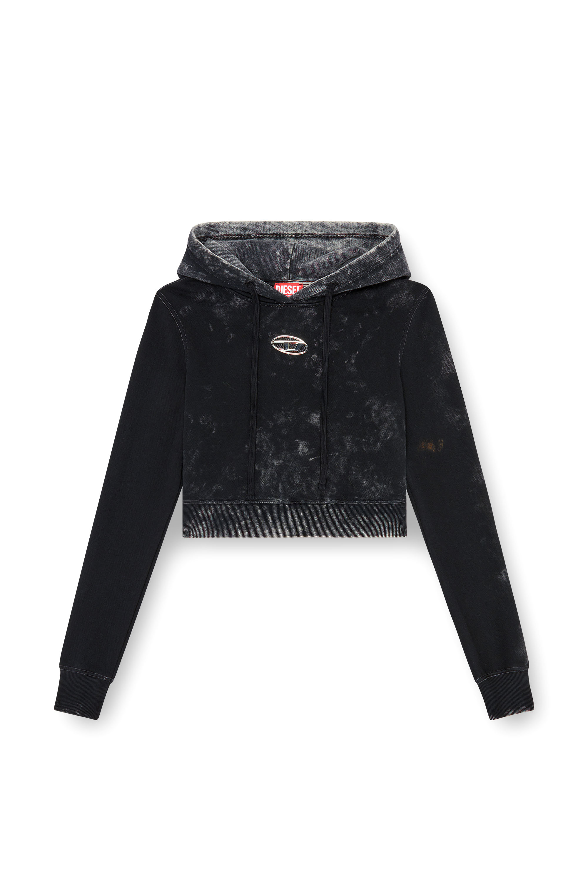 Diesel - F-SLIMMY-HOOD-P5, Femme Sweat-shirt à capuche délavé avec logo en métal in Noir - Image 4