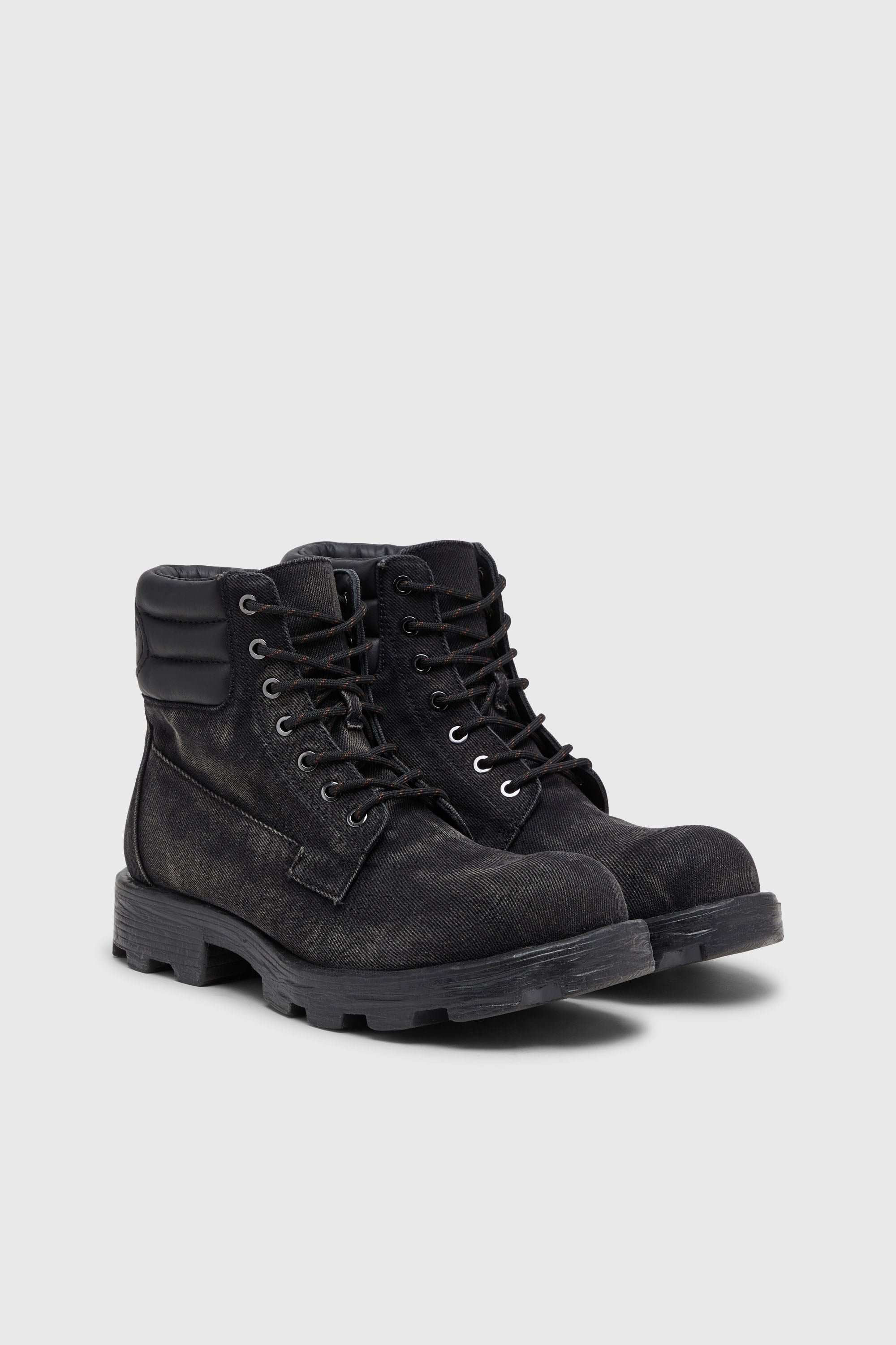 Diesel - D-HAMMER LACE UP, D-Hammer-Bottes de combat en denim et cuir Homme in Noir - 2