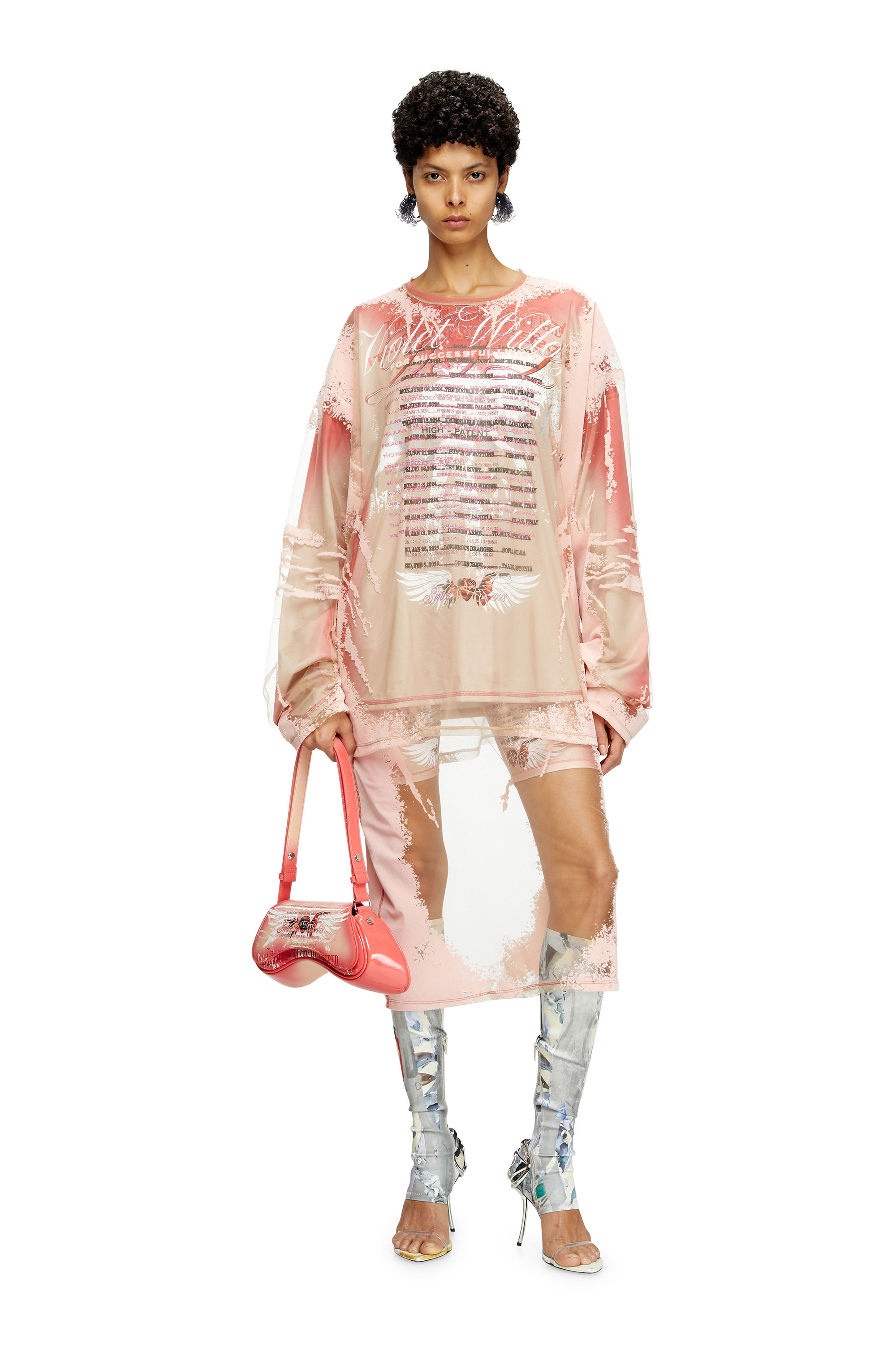 Diesel - T-OLAVI-BB, Unisex's Long-sleeve tech-jersey T-shirt with lyrics print in Pink - 7