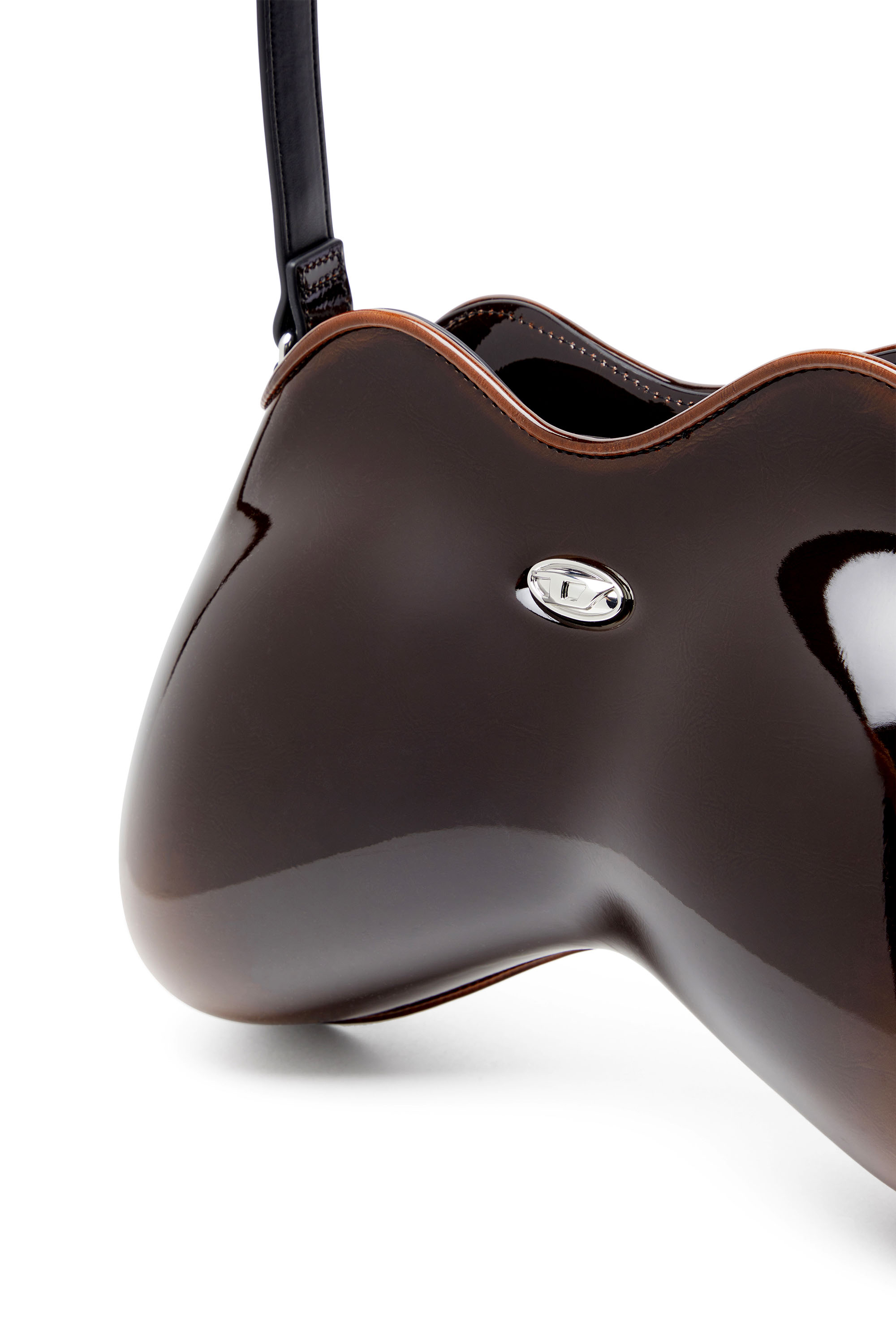 Diesel - DOUBLE-D SHOULDER, Double-D-Sac épaule rigide en PU brillant dégradé Femme in Marron - 5