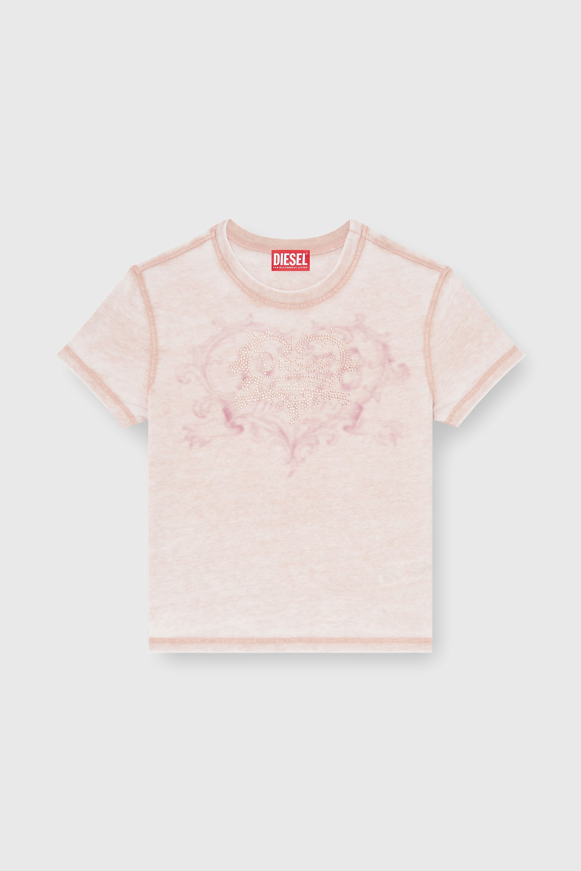 Diesel - T-ILA-AA1, T-shirt en jersey avec strass et burnout effect Femme in Rose - 2