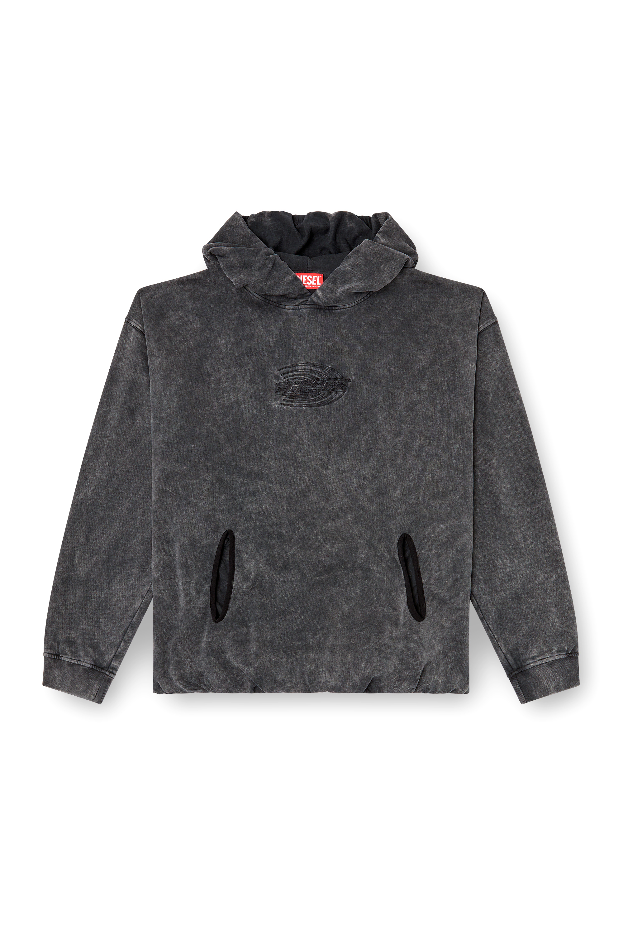 Diesel - S-BOXSTIC-HOOD, Sweat-shirt à capuche froncé et délavé à l'acide Mixte in Gris - 3