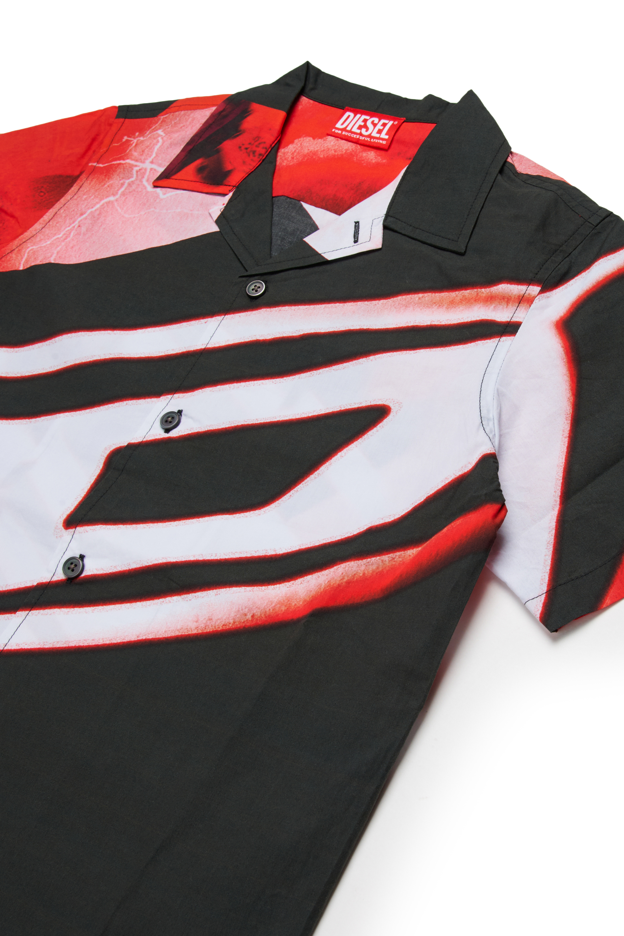 Diesel - MCIOND, Chemise en coton avec imprim&eacute; flou int&eacute;gral Homme in Noir - 3