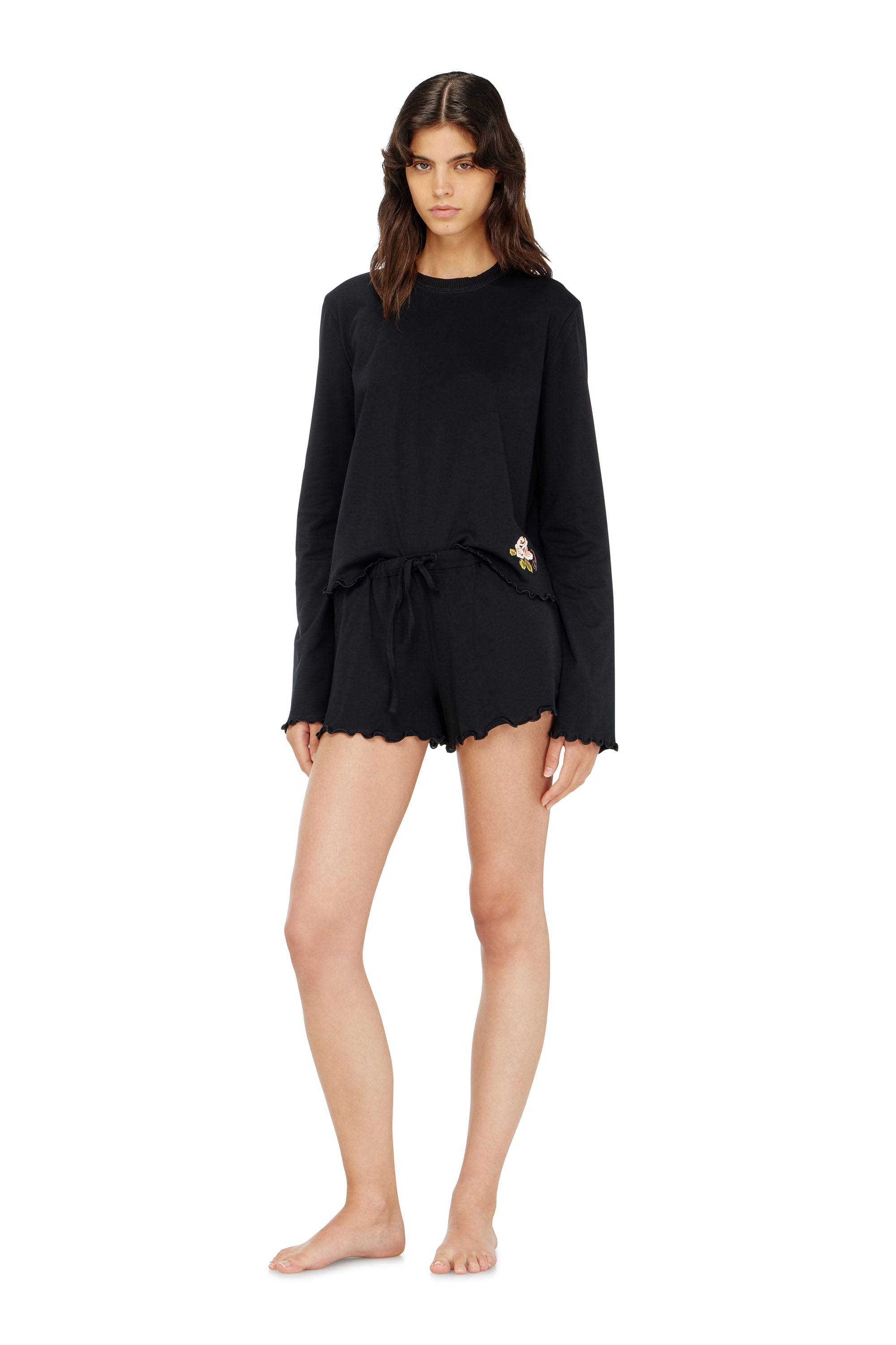 Diesel - SET-LORELAI-D-CORE, Ensemble pyjama en coton avec d&eacute;tail fleuri Femme in Noir - 1