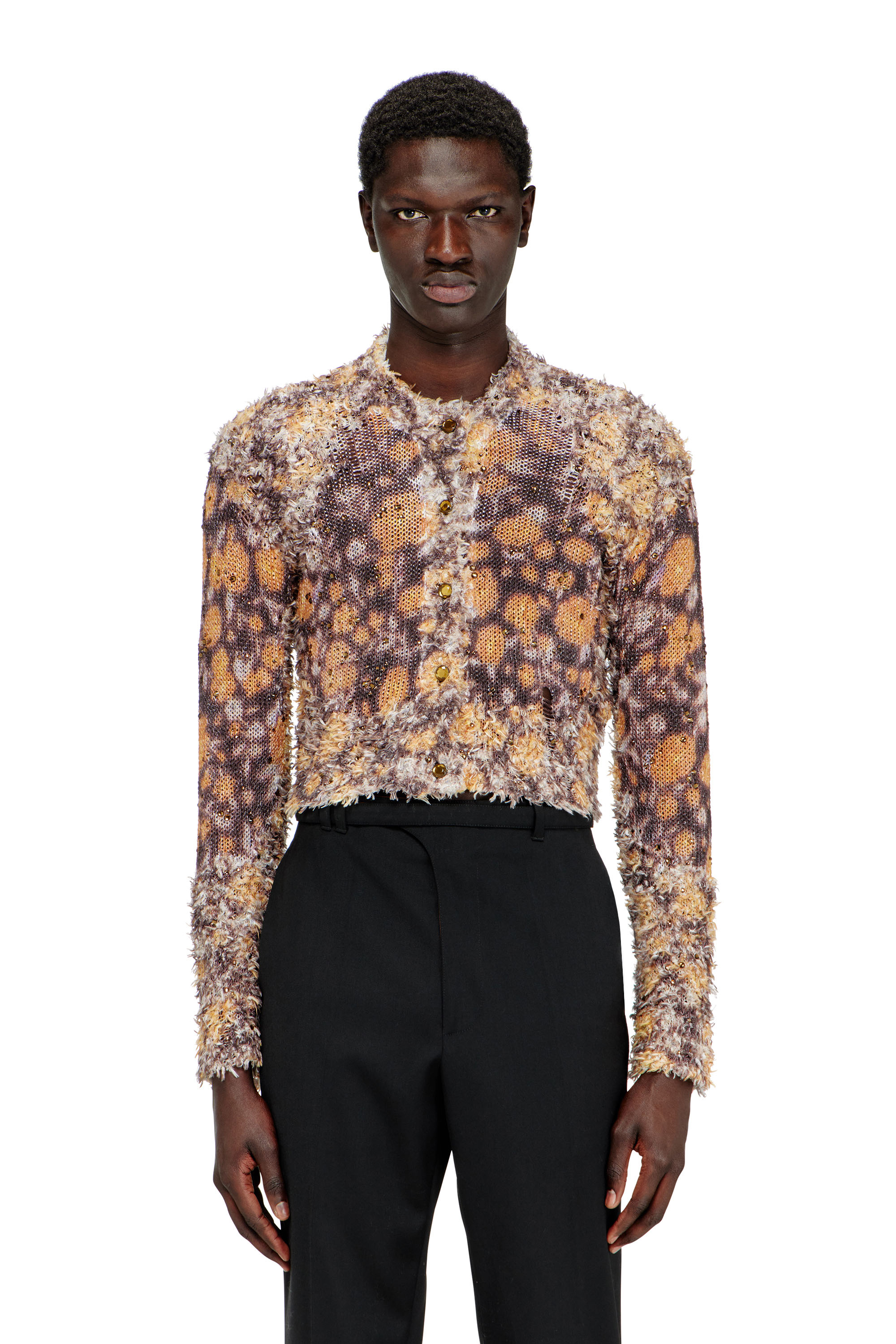 Diesel - M-LINNEA, Cardigan court imprim&eacute; avec cristaux Femme in Marron - 2