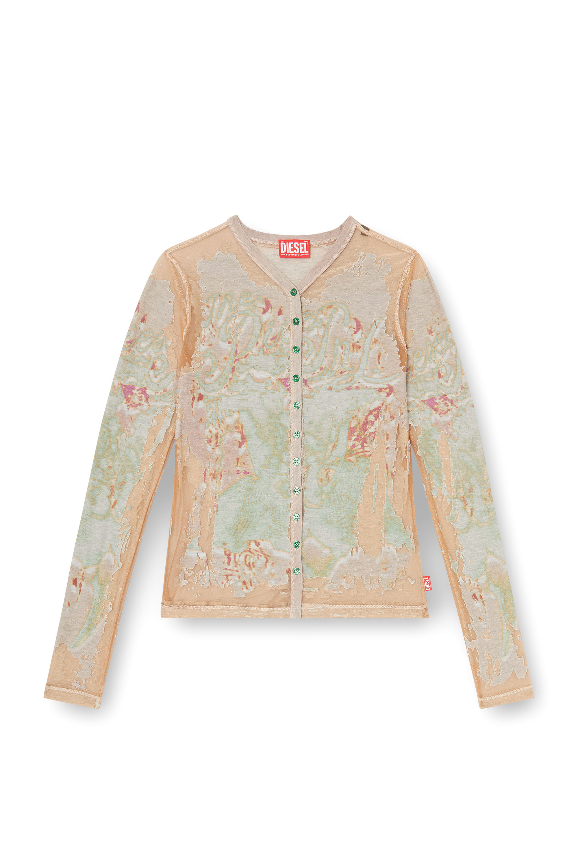 Diesel - T-GABRY, Top cardigan en jersey d&eacute;vor&eacute; imprim&eacute; Femme in Marron - 3