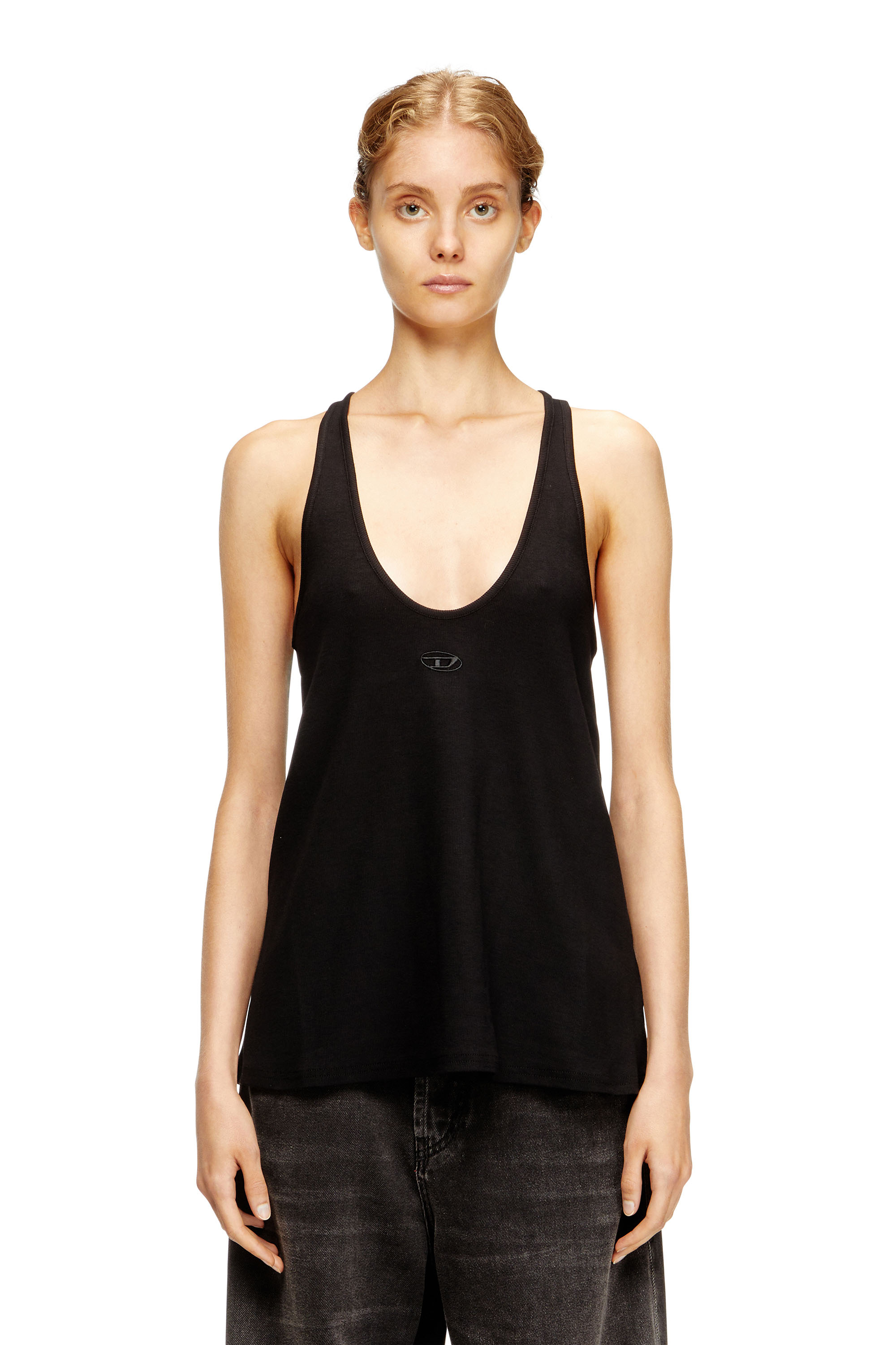 Diesel - T-IPSYA-LKDS, Débardeur côtelé avec Oval D Femme in Noir - 1