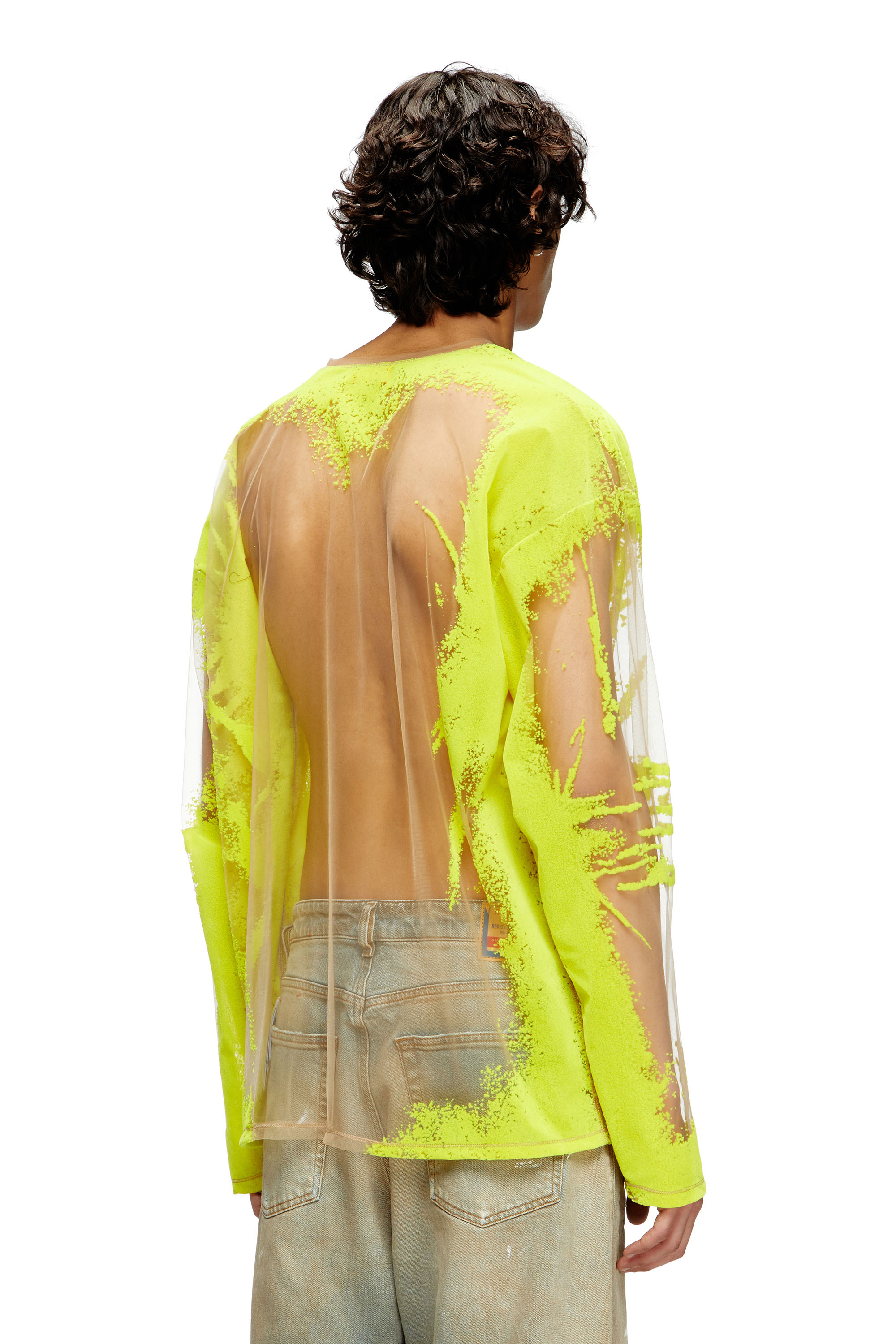 Diesel - T-HASSAN-LS-A, T-shirt en nylon à manches longues avec imprimé paroles Mixte in Jaune - 4