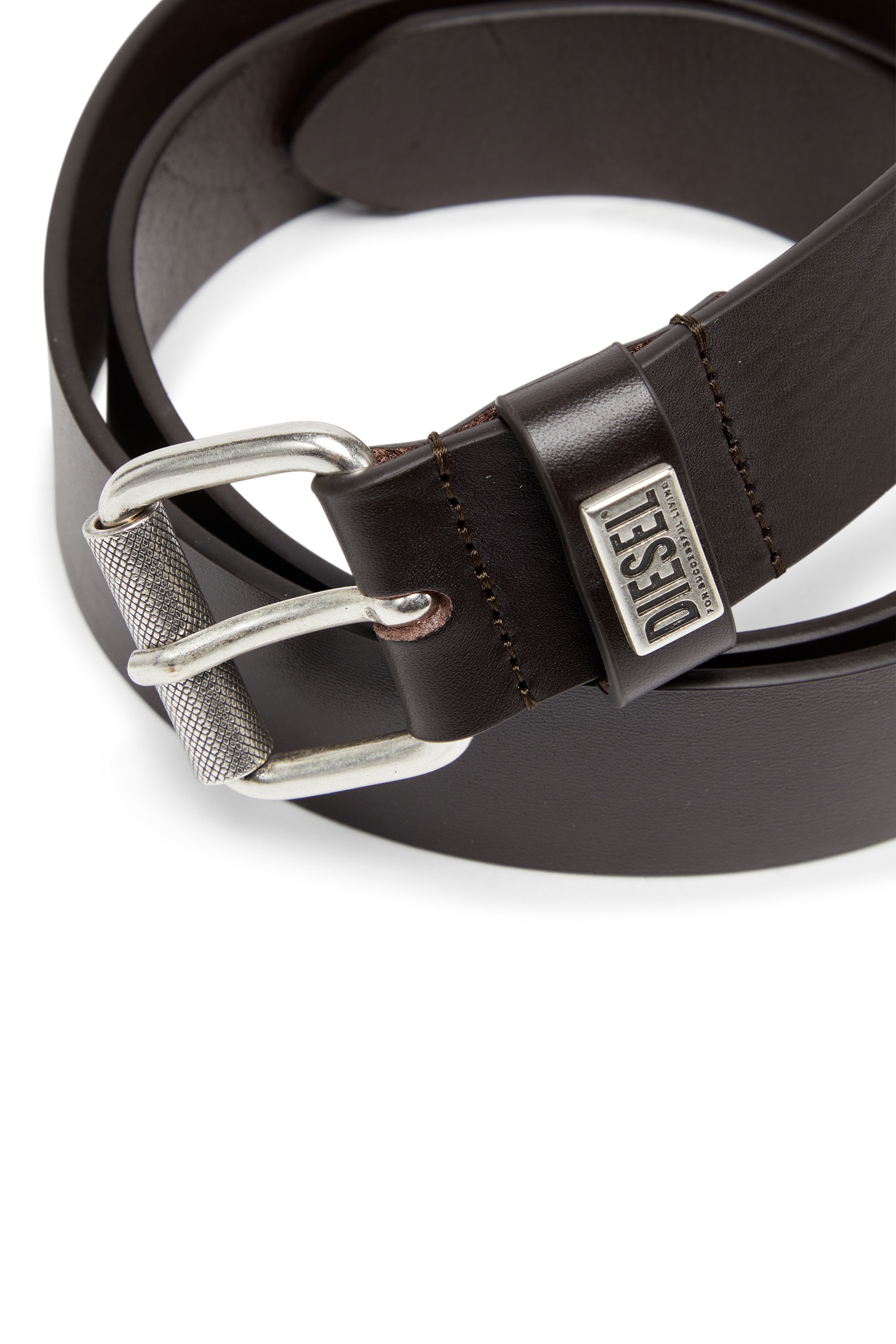Diesel - B-BISCOTTO-LOOP, Ceinture 3.5 cm en cuir avec plaque à logo Homme in Marron - 3