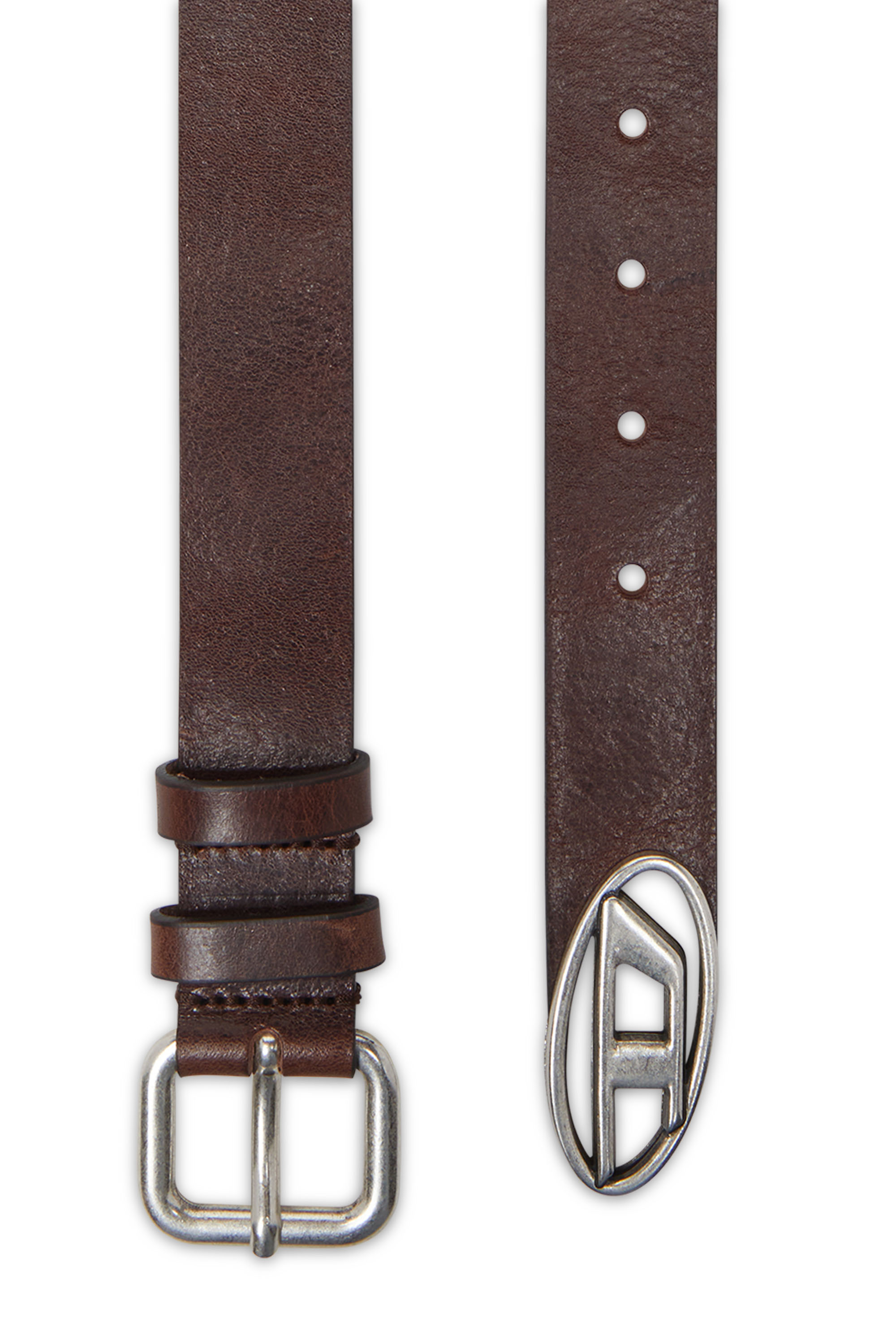 Diesel - B-INLAY, Ceinture en cuir avec logo oval D Mixte in Marron - 1