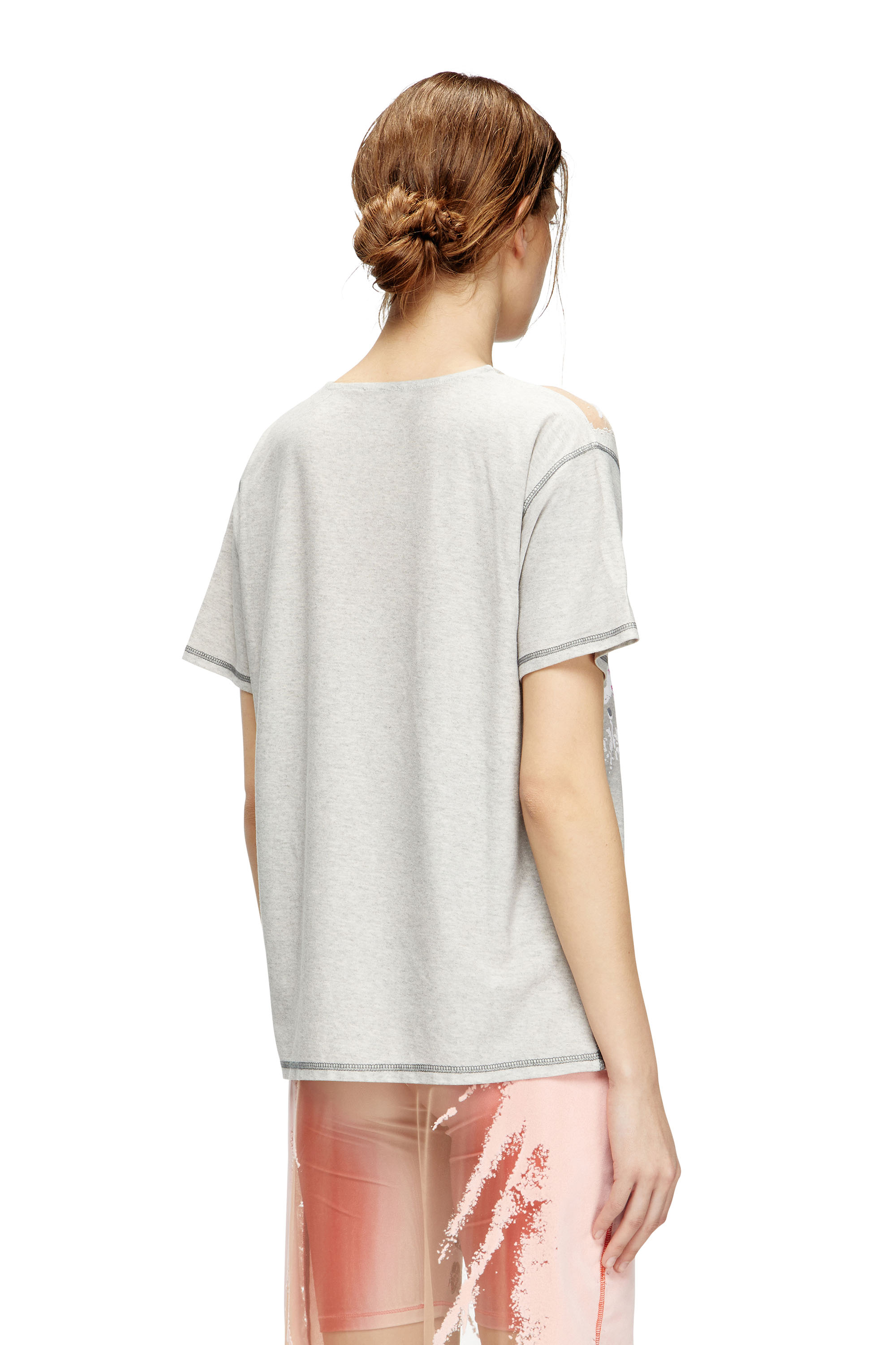 Diesel - T-NORMAC, T-shirt à col ras du cou avec imprimé paroles Femme in Gris - 4