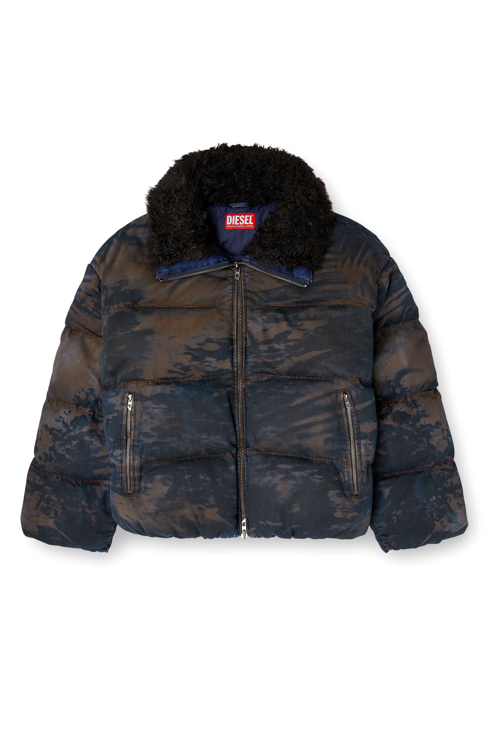 Diesel - W-JOHNS, Doudoune en denim camouflage effet sali Homme in Polychrome - 3