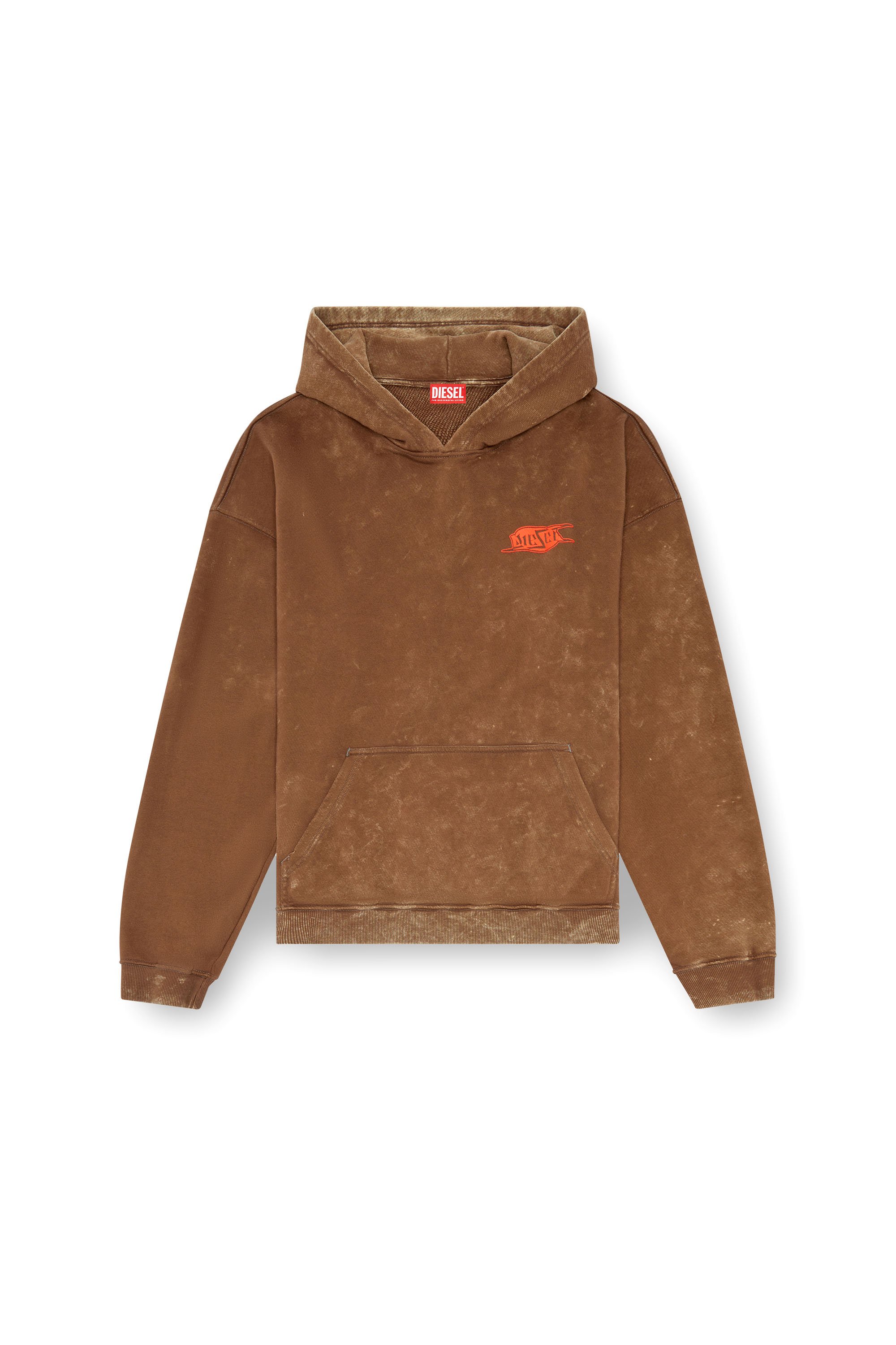 Diesel - S-BOXT-HOOD-Q5, Sweat-shirt à capuche marbré avec logo imprimé effet bouffant Homme in Marron - 3