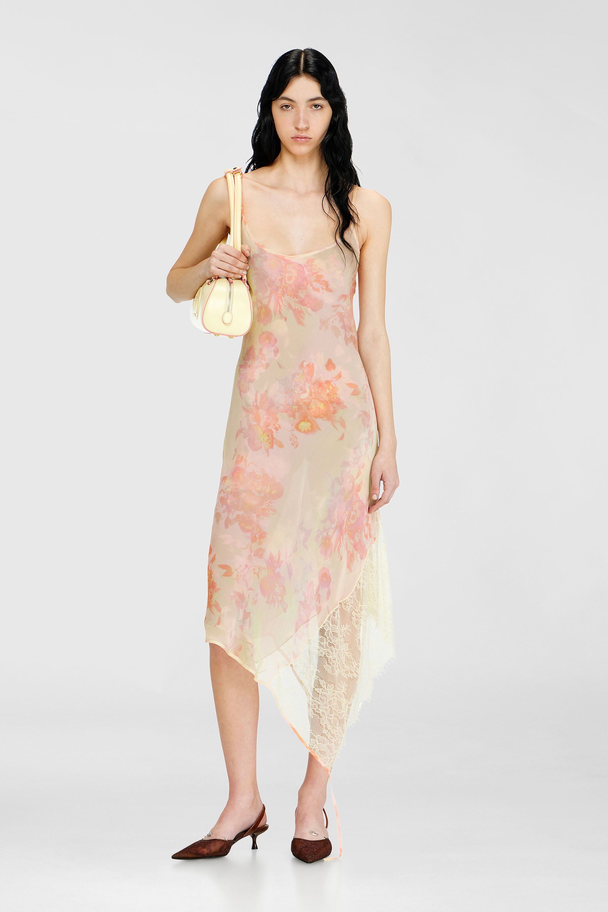 Diesel - D-ANCEL, Robe nuisette &agrave; demi-longueur avec imprim&eacute; fleuri et bordure en dentelle Femme in Polychrome - 2