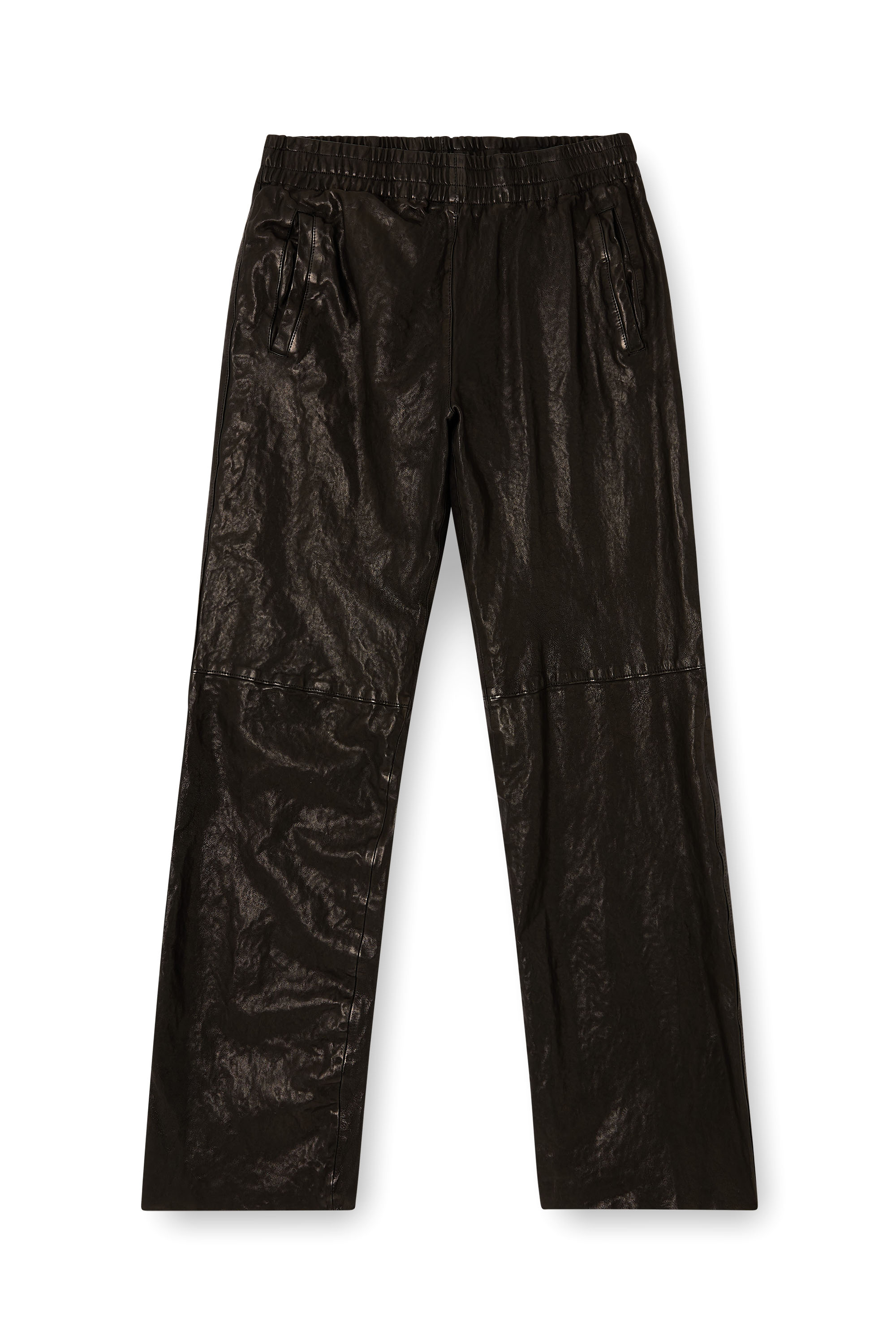 Diesel - P-BRU, Pantalon à taille élastiquée en cuir bouilli Homme in Noir - 2