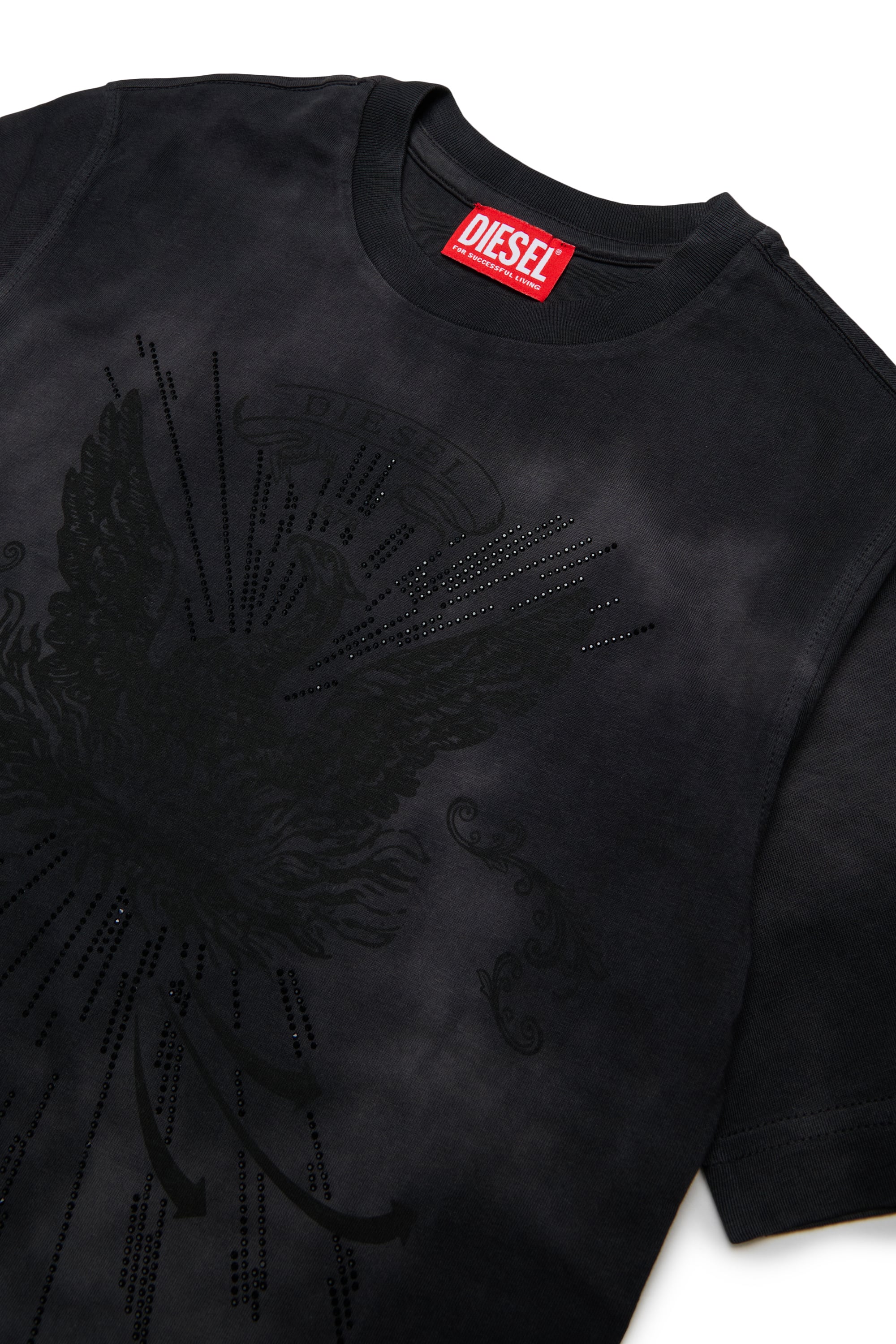 Diesel - TFIN OVER, Man's T-shirt with embellished phoenix motif in Black - 3