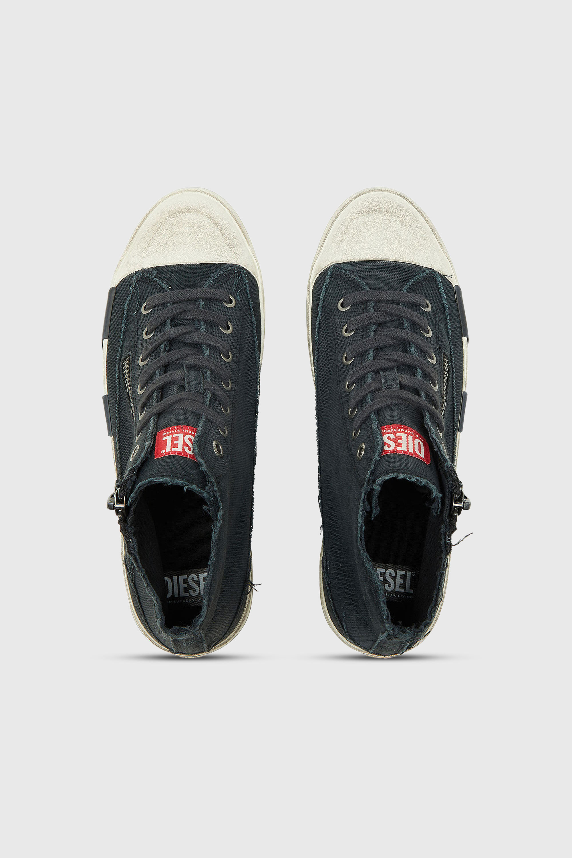 Diesel - S-D-VERSE ZIP MID II, S-D-Verse - Baskets en toile effiloch&eacute;e avec logo D Homme in Noir - 4