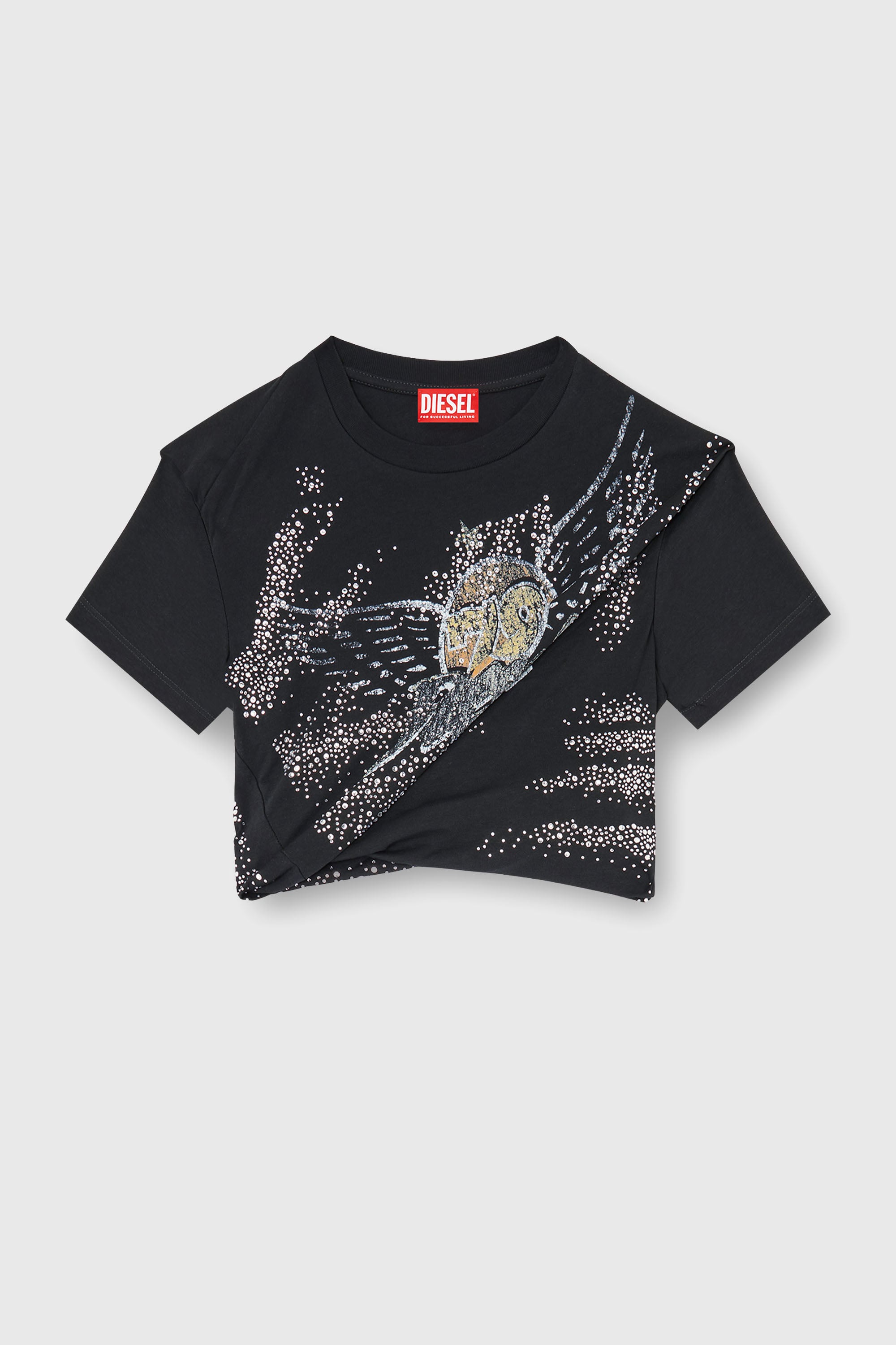 Diesel - T-WINCY, Woman's Rucked-up T-shirt in double-layer jersey in Black - 2
