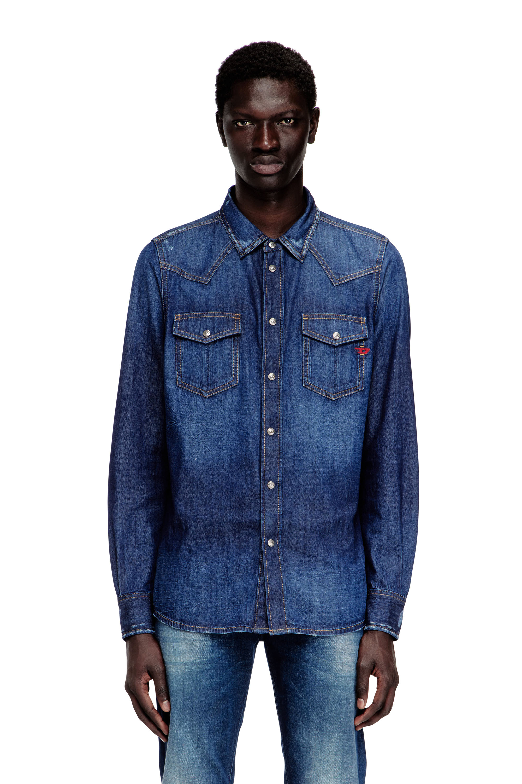 Diesel - D-VEGA, Chemise en denim avec poches plaqu&eacute;es Homme in Bleu - 1