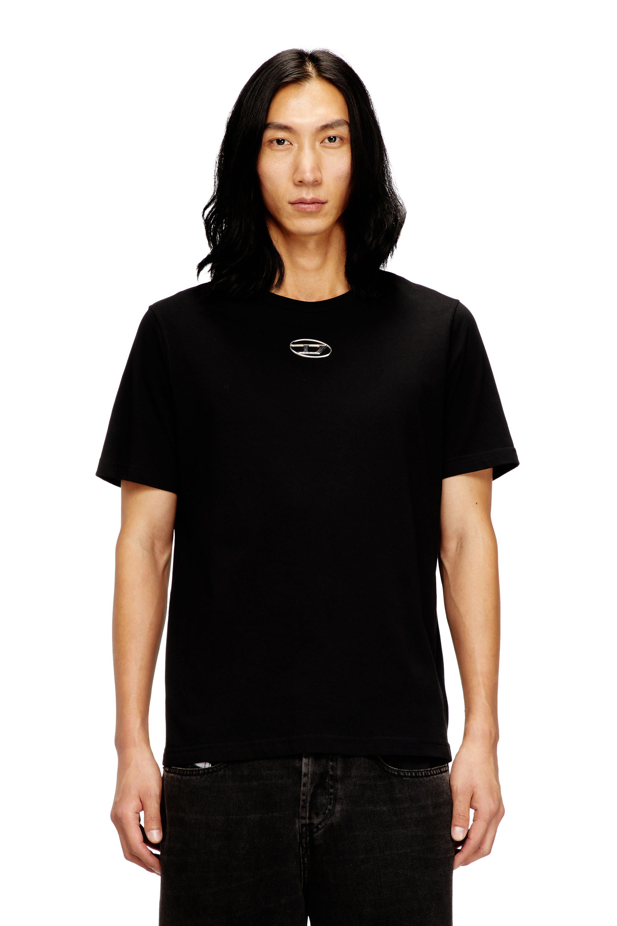 Diesel - T-ADJUST-OD, T-shirt avec logo Oval D métallisé Homme in Noir - 3
