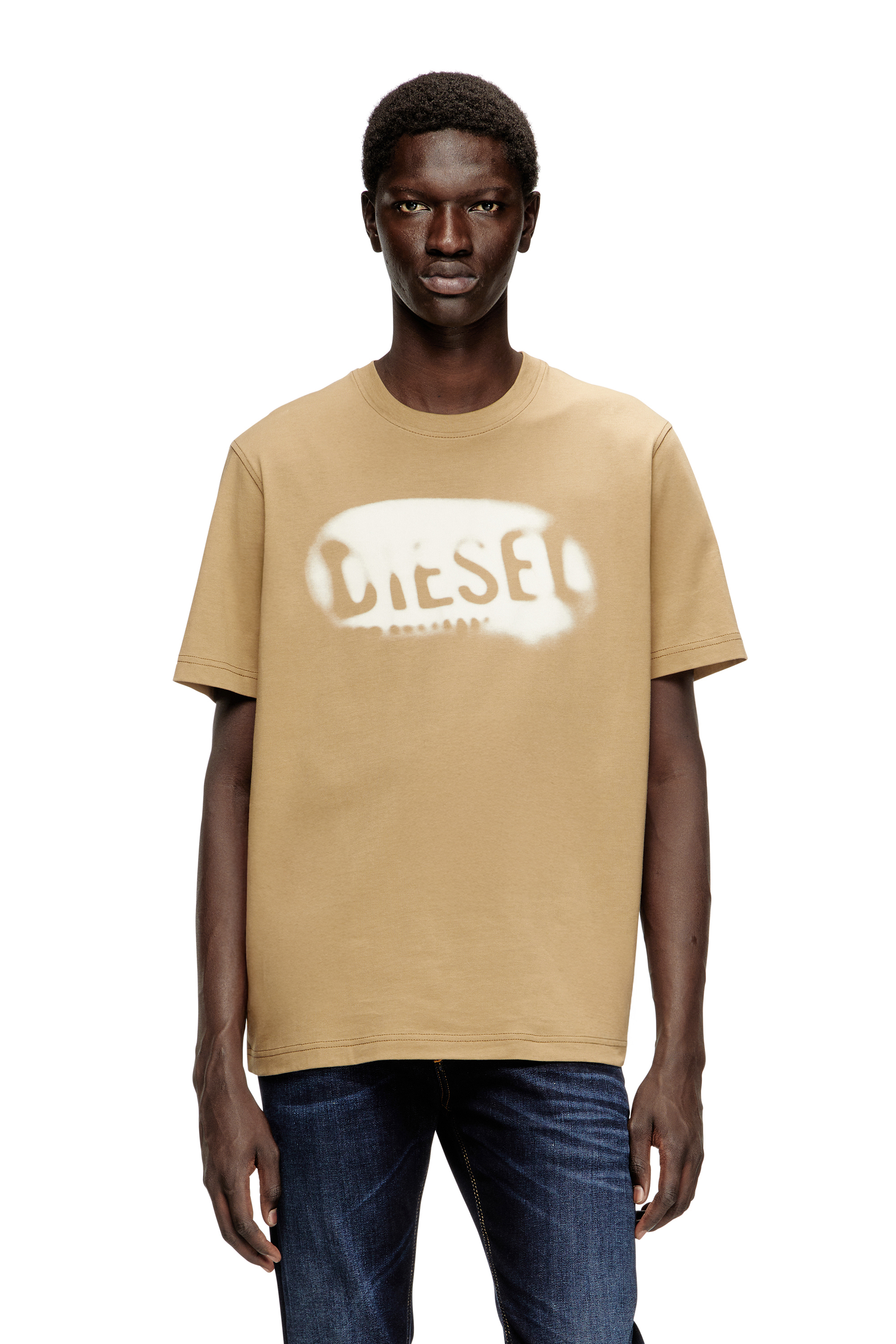 Diesel - T-ADJUST-V2, T-shirt en coton léger avec logo délavé Homme in Beige - 1