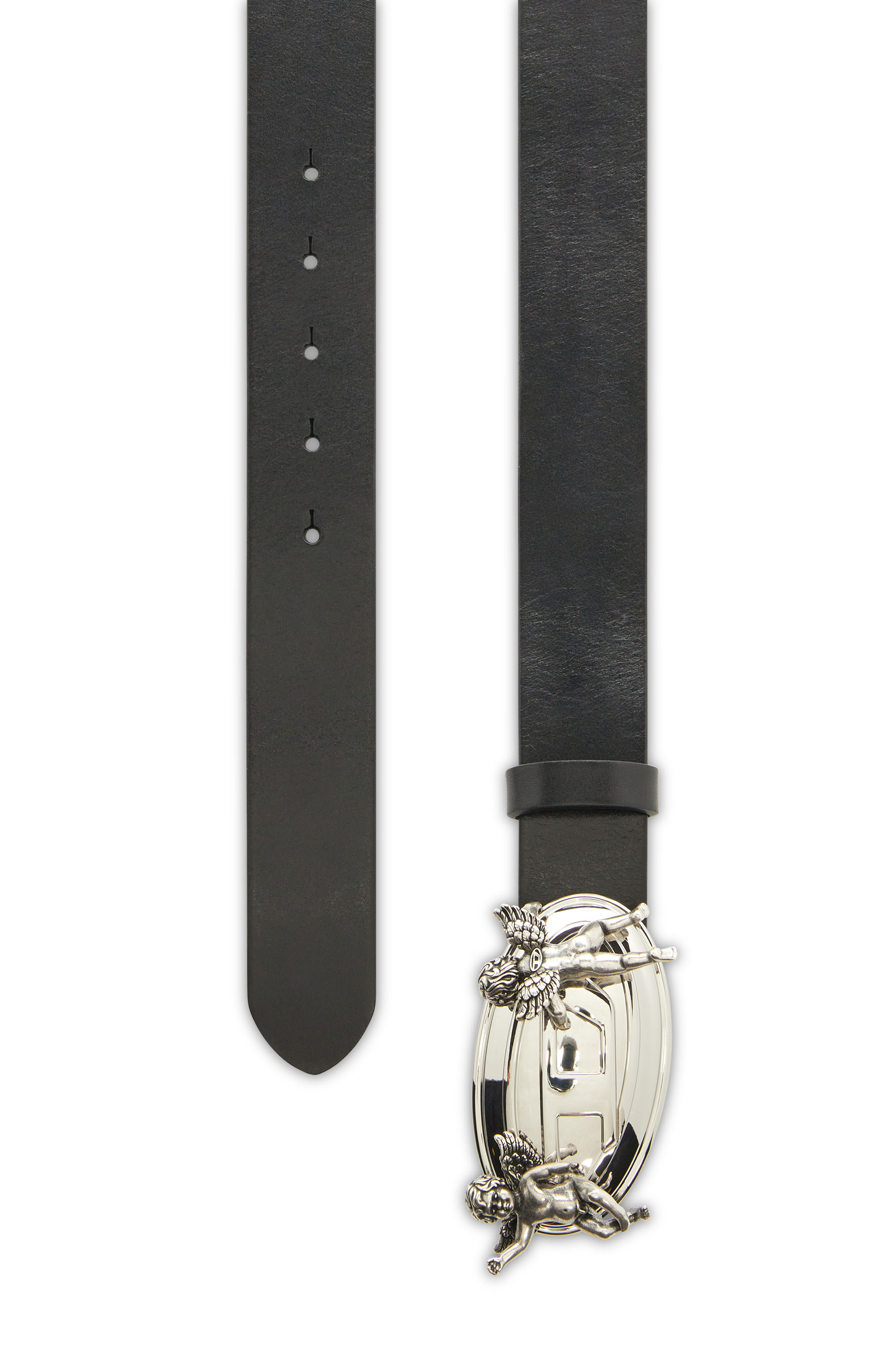 Diesel - B-OVAL ANGELS 35, Woman's 3.5cm leather belt with cherub Oval D buckle in Black - 2