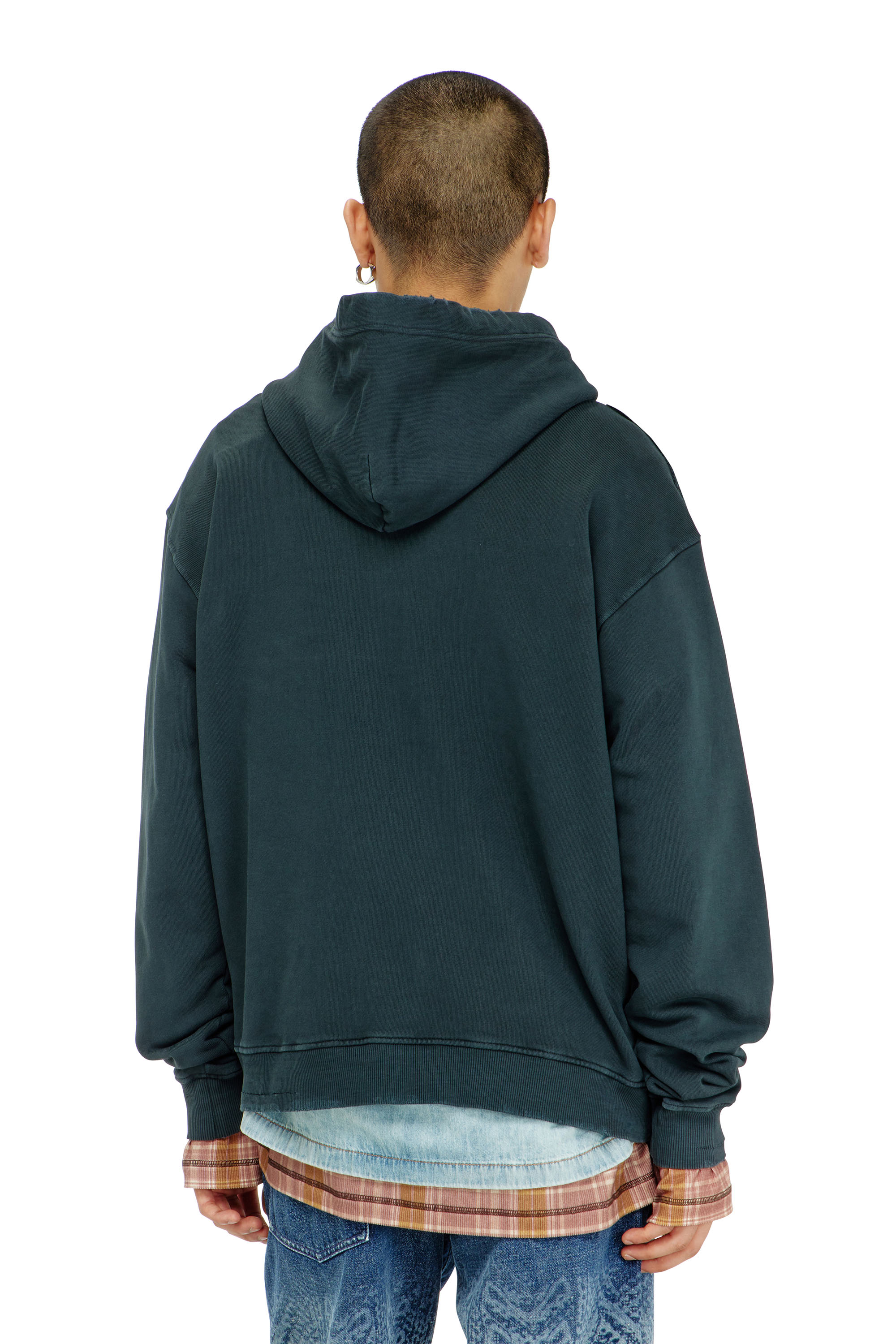Diesel - S-NORM-HOOD-CRYSTALS, Sweat &agrave; capuche avec d&eacute;chirures et d&eacute;tails en cristal Homme in Vert - 3