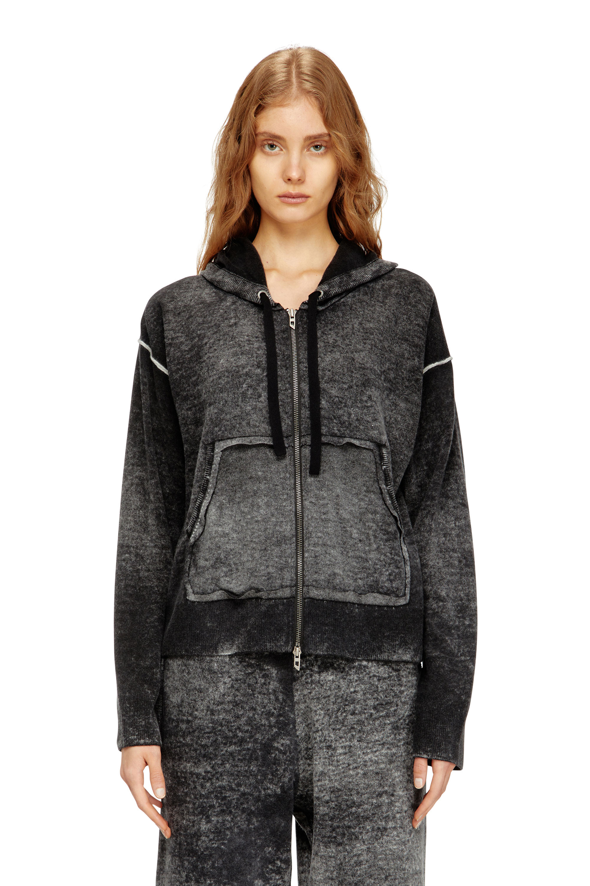 Diesel - M-HERMINE, Cardigan à capuche à imprimé inversé en laine Femme in ToBeDefined - 3