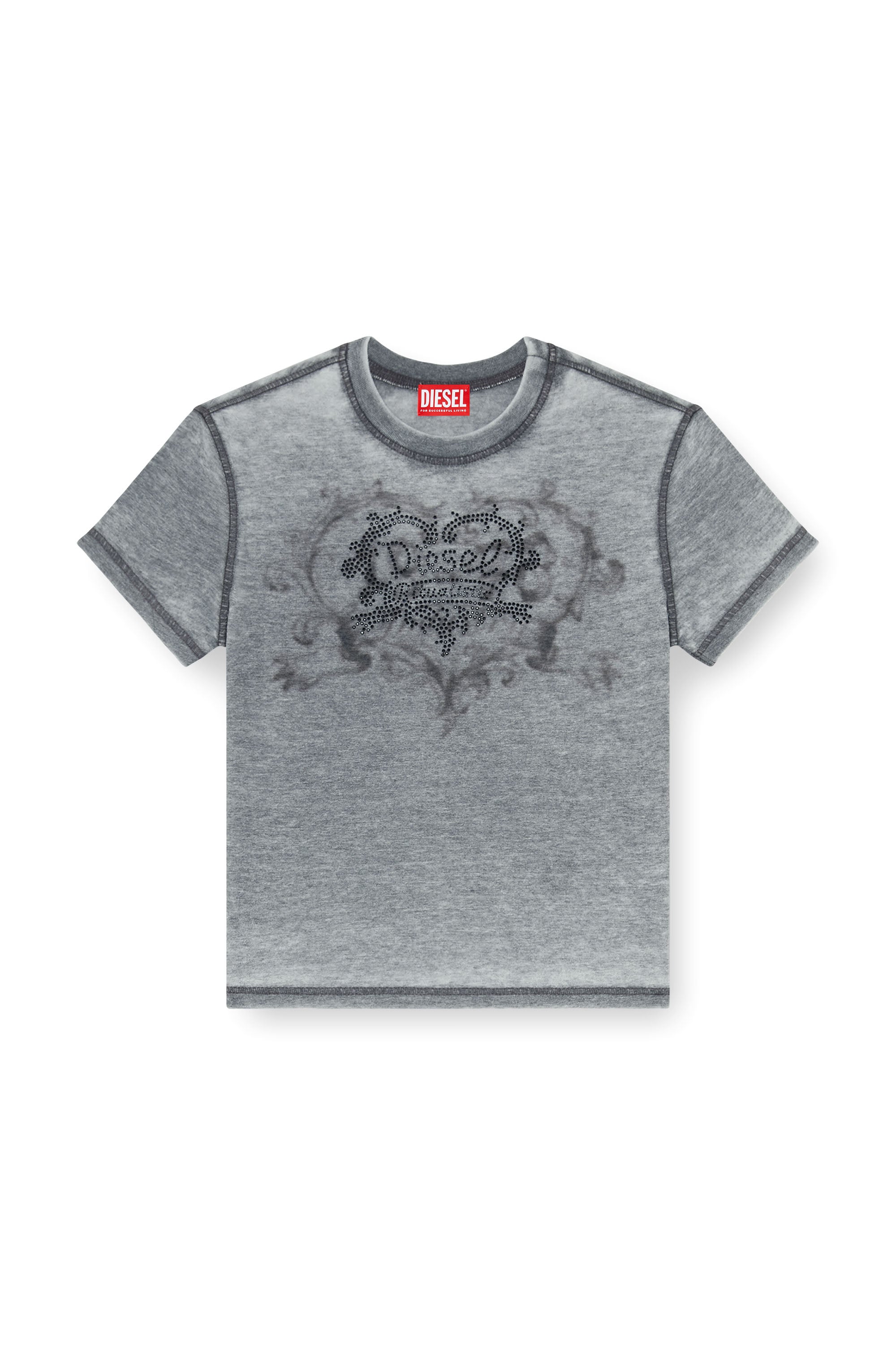 Diesel - T-ILA-AA1, T-shirt en jersey avec strass et burnout effect Femme in Gris - 2