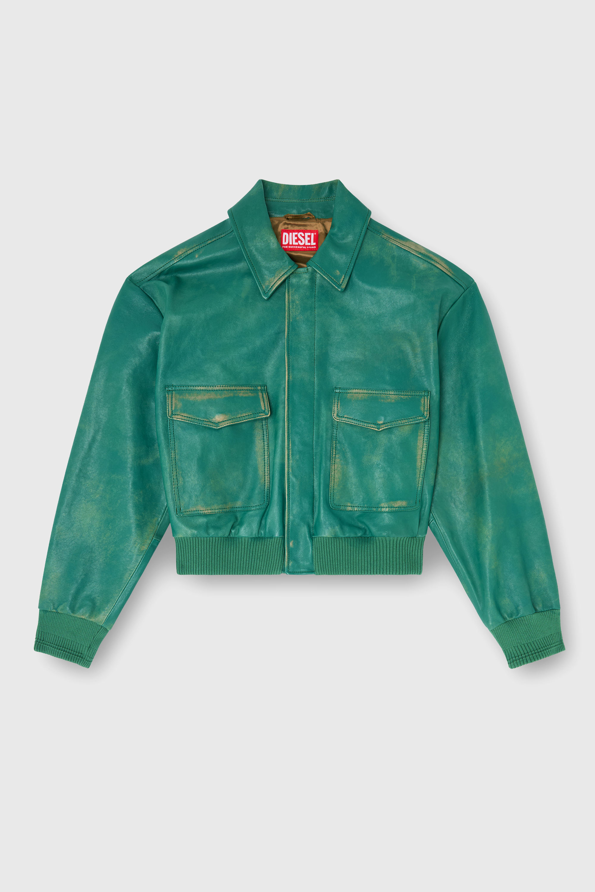 Diesel - L-UMAN, Man's Aviator jacket in treated leather in Dark Green - 2