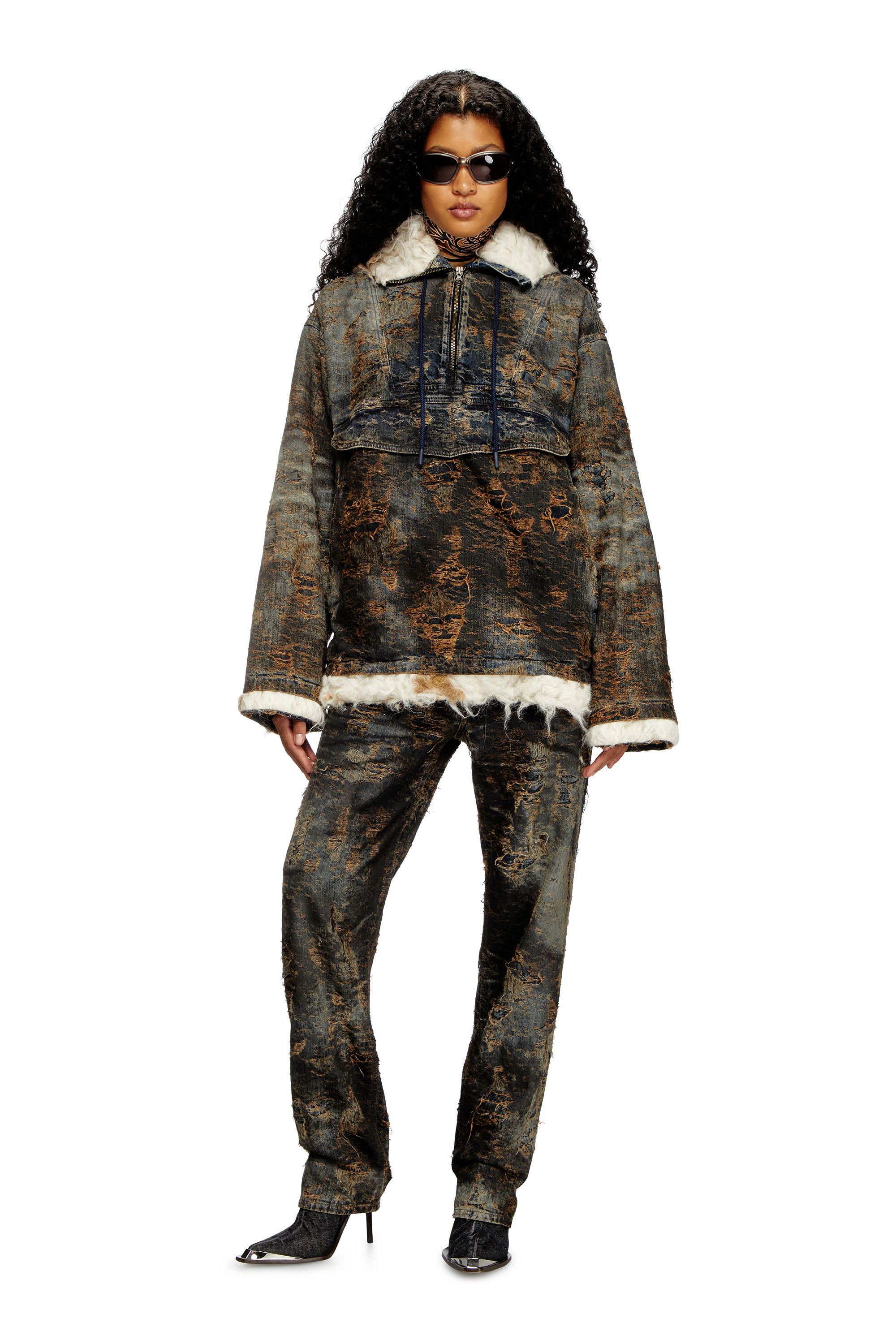 Diesel - D-ARAK-FSF, Anorak en denim jacquard enduit Mixte in Polychrome - 6