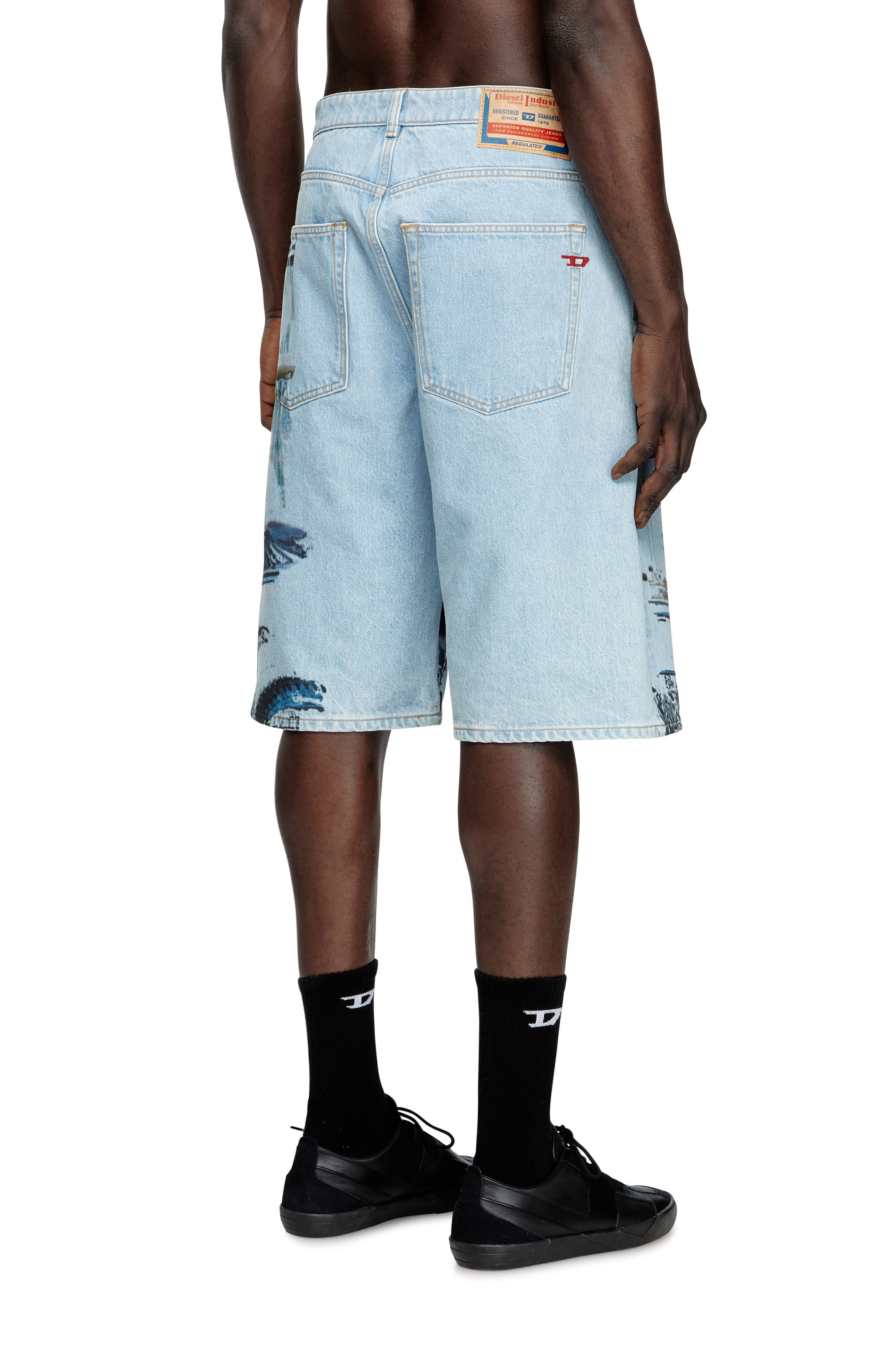 Diesel - PR-D-RIXFORD-S, Short en denim avec imprimé délavé Mixte in Bleu - 2