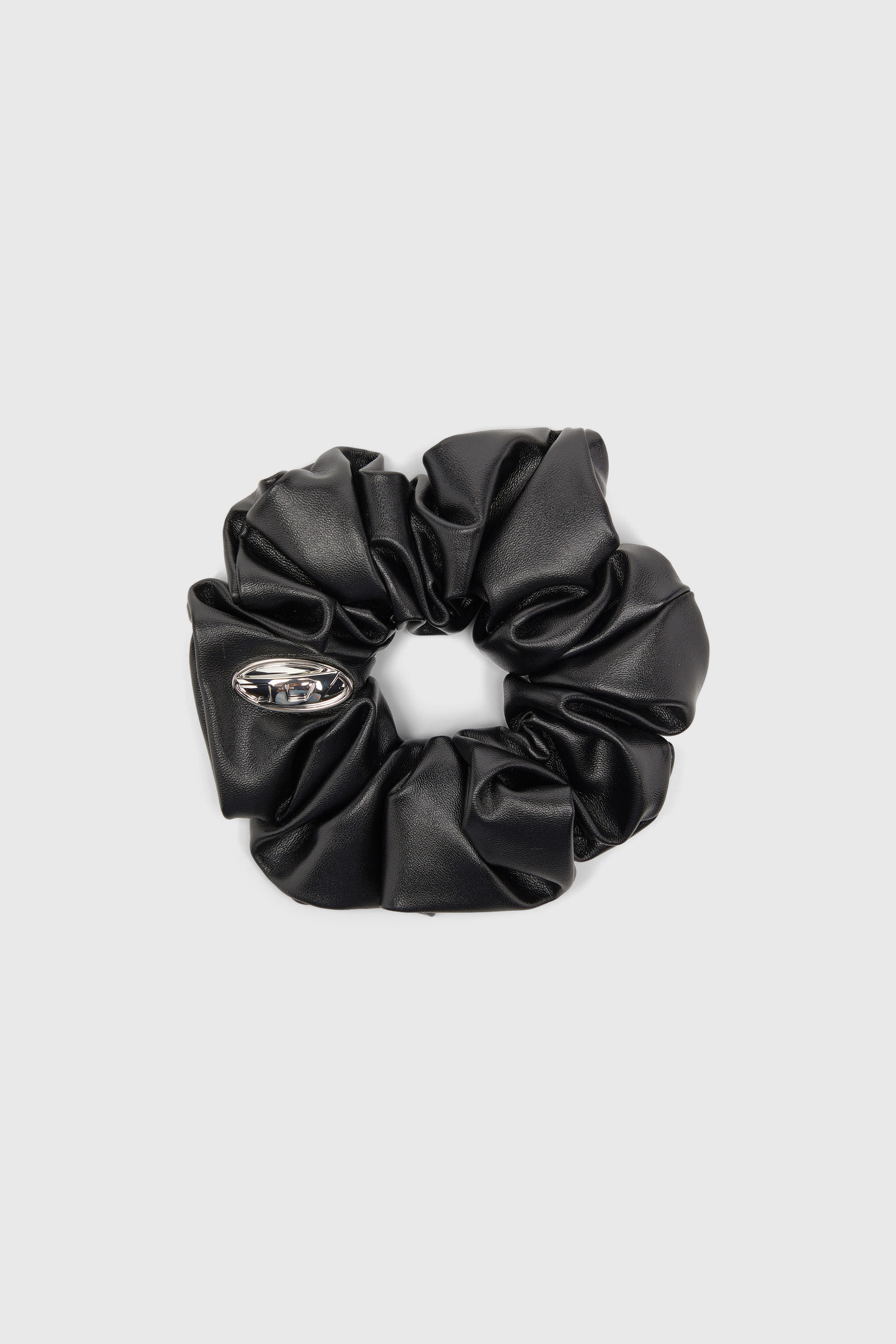 Diesel - BANGLE SCRUNCHIE, Chouchou &agrave; logo en m&eacute;tal Femme in Noir - 1