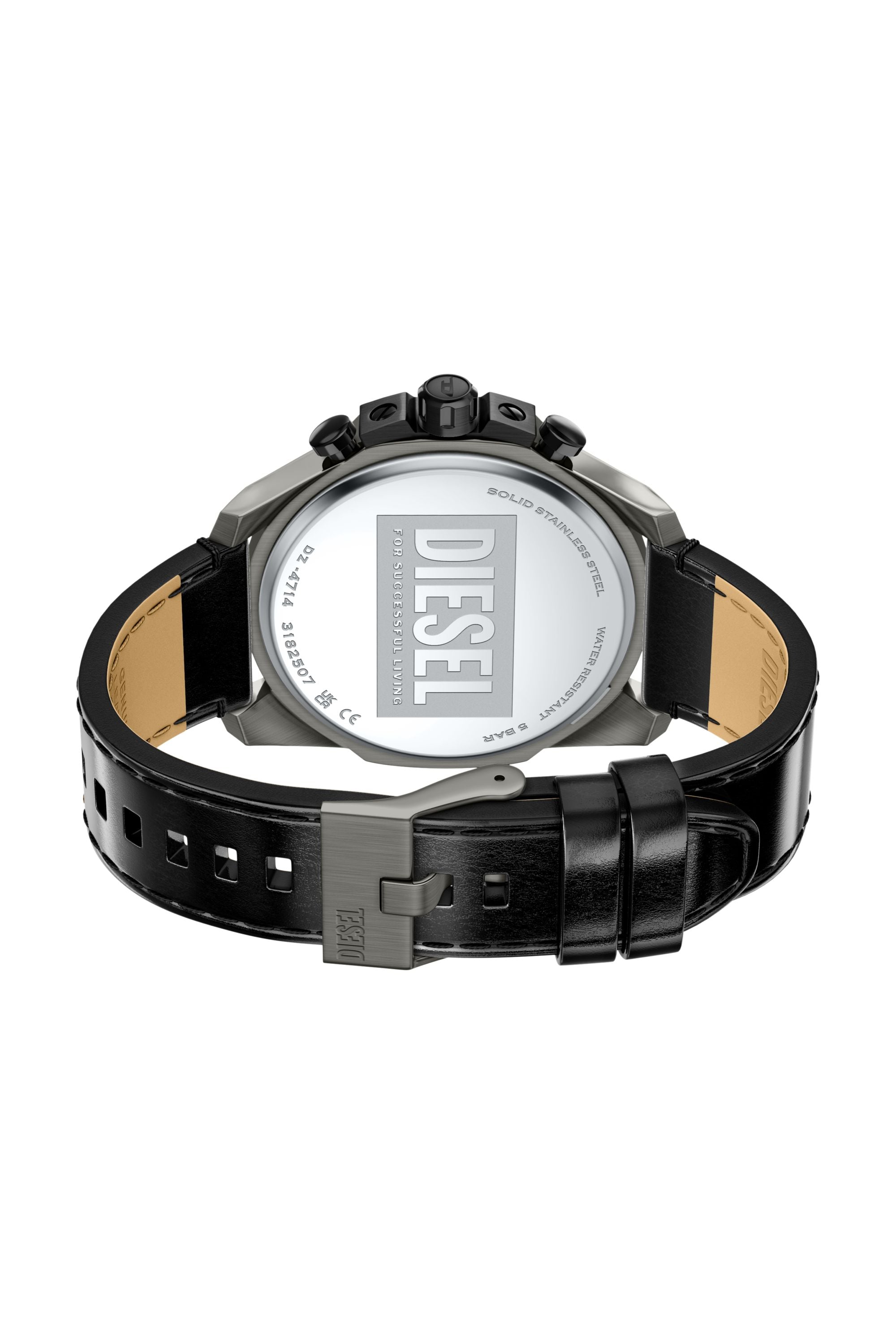 Diesel - DZ4714 WATCH, Man's Mega Chief Slim black leather watch in Black - 4