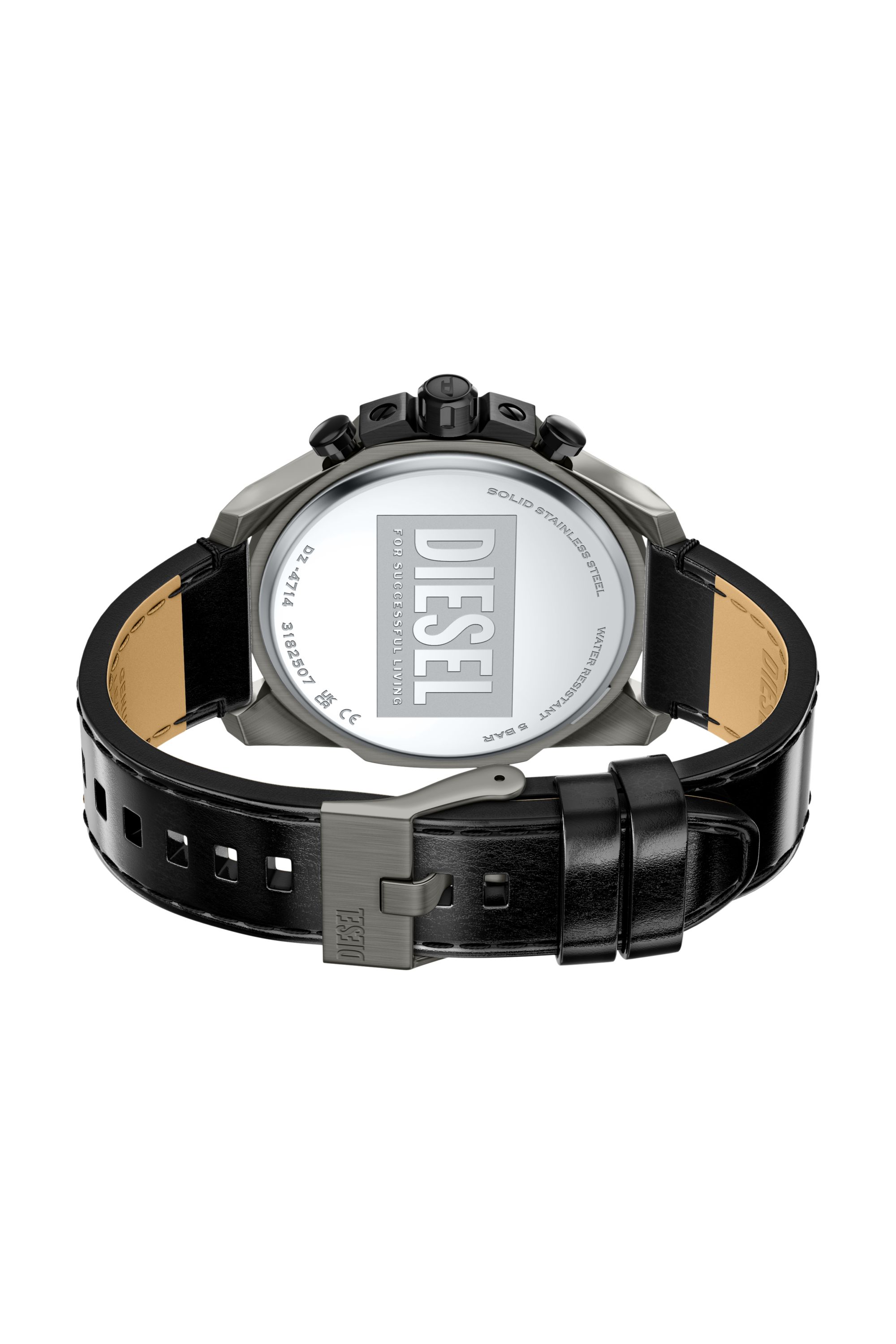 Diesel - DZ4714 WATCH, Montre Mega Chief Slim en cuir noir Homme in Noir - 4