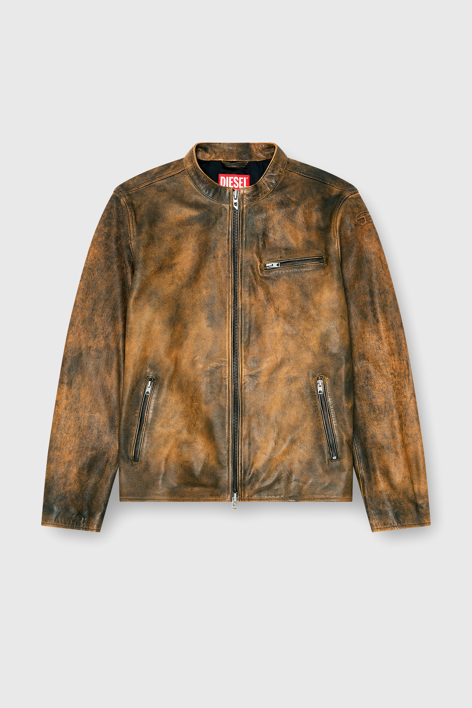 Diesel - L-ZAD-KNCZ, Man's Biker jacket in treated leather in Light Brown - 2