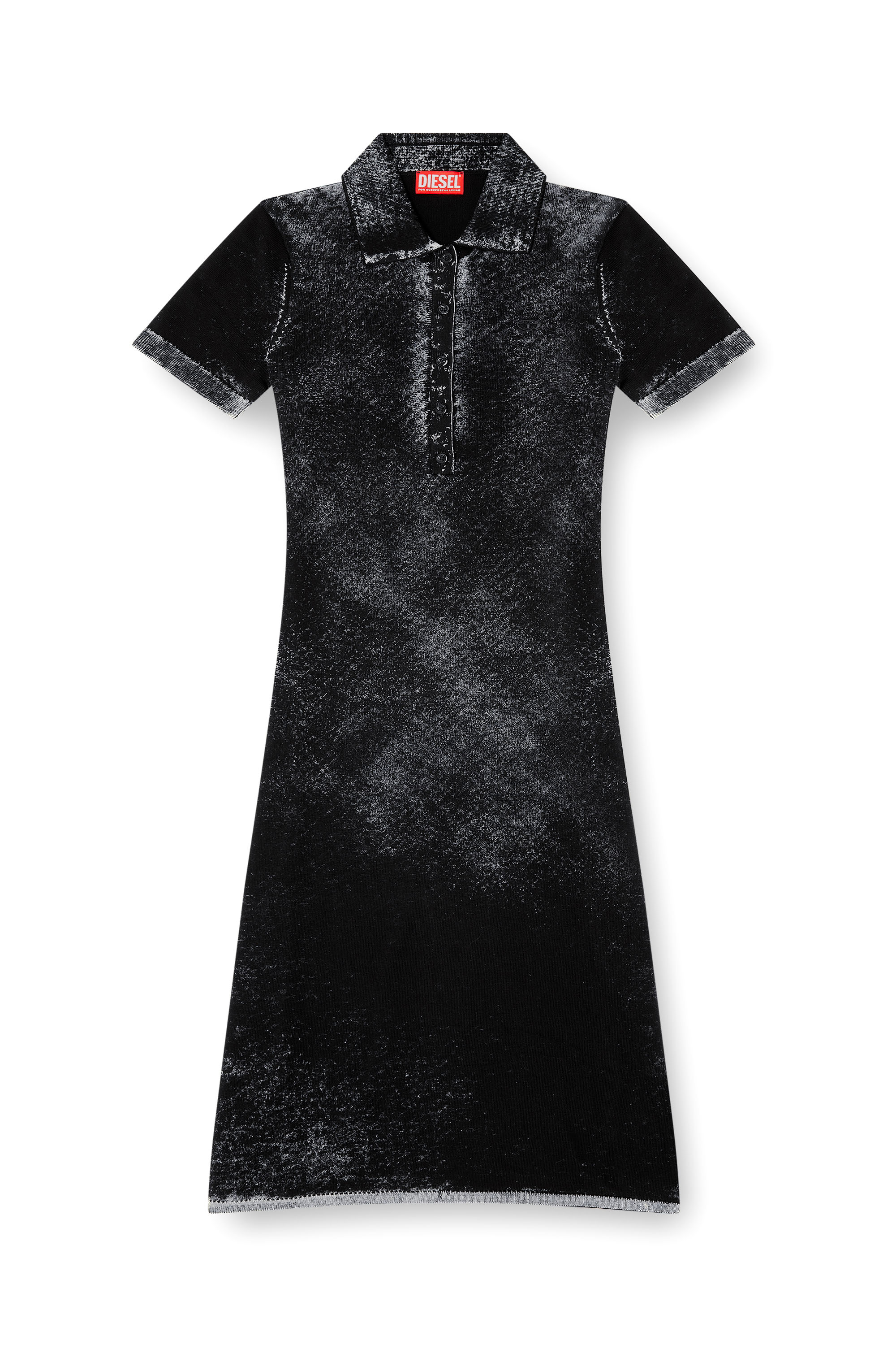 Diesel - M-LOURENS, Robe polo midi en maille &agrave; impression invers&eacute;e Femme in Noir - 1