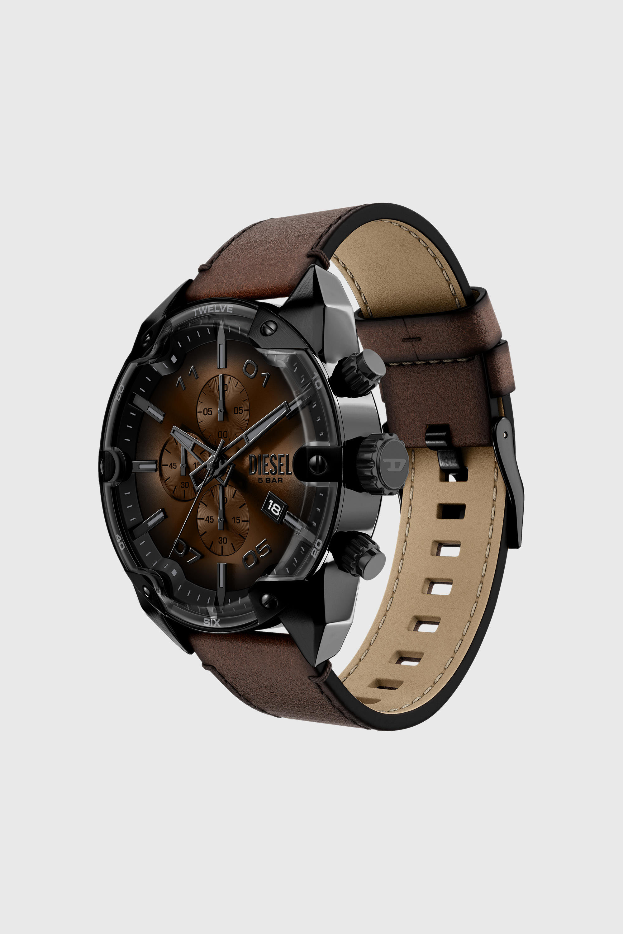 Diesel - DZ4735 WATCH, Montre Spiked avec bracelet en cuir marron Homme in Marron - 5