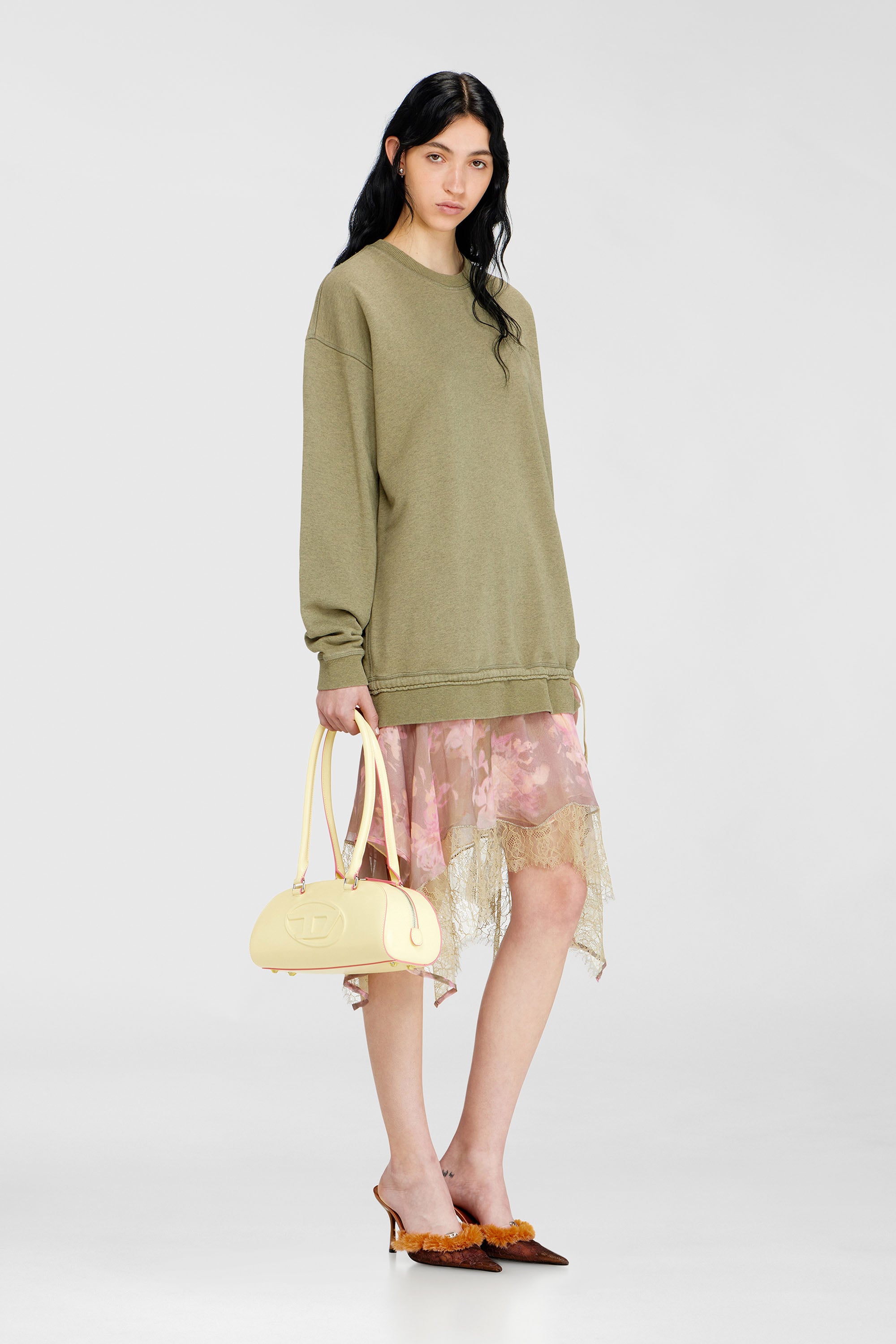 Diesel - D-ORELY, Robe sweat avec jupe &agrave; demi-longueur en chiffon et dentelle Femme in Polychrome - 2