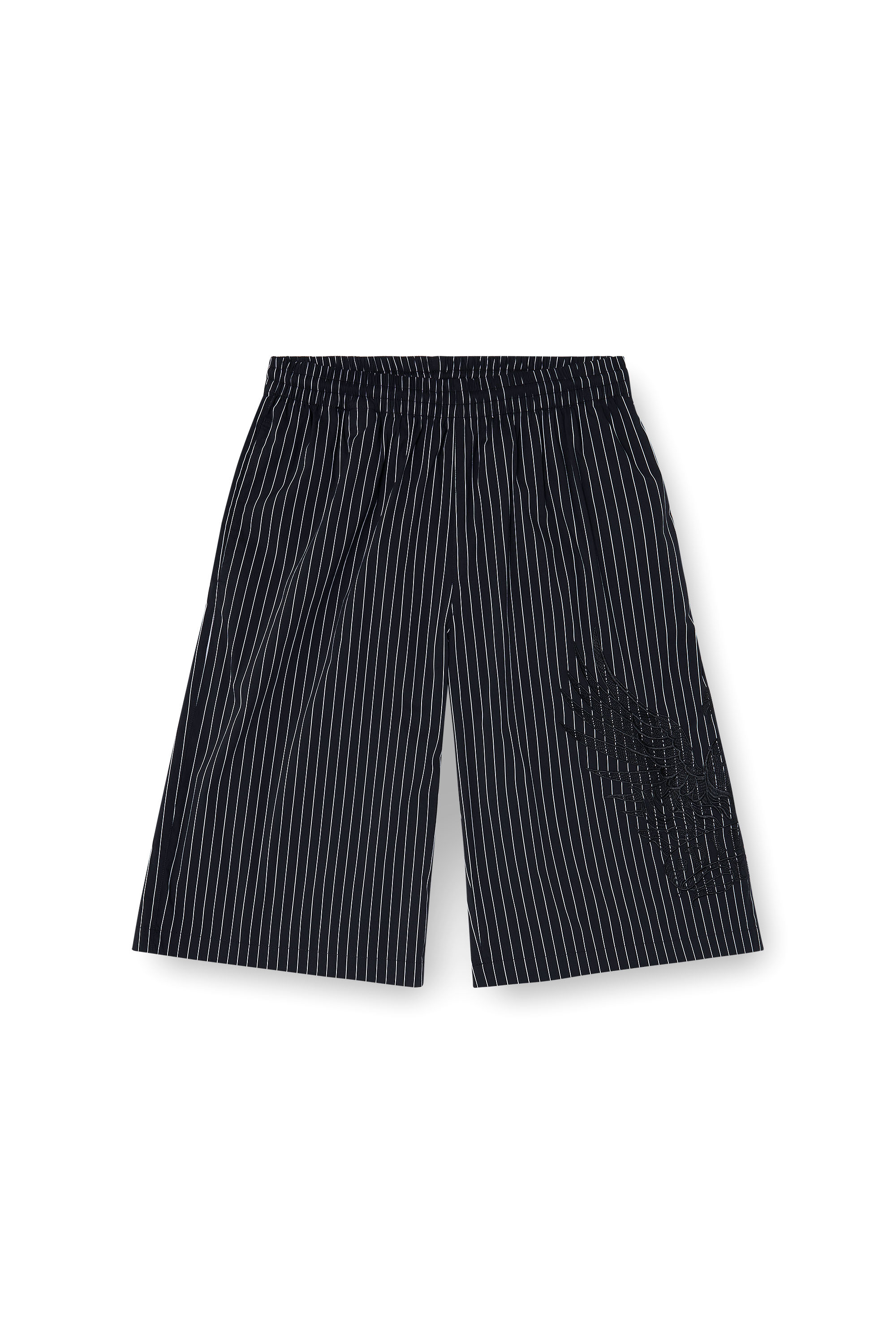 Diesel - P-THEO-SHORT-NJCA, Short &agrave; rayures fines avec broderie Phoenix Homme in Noir - 2
